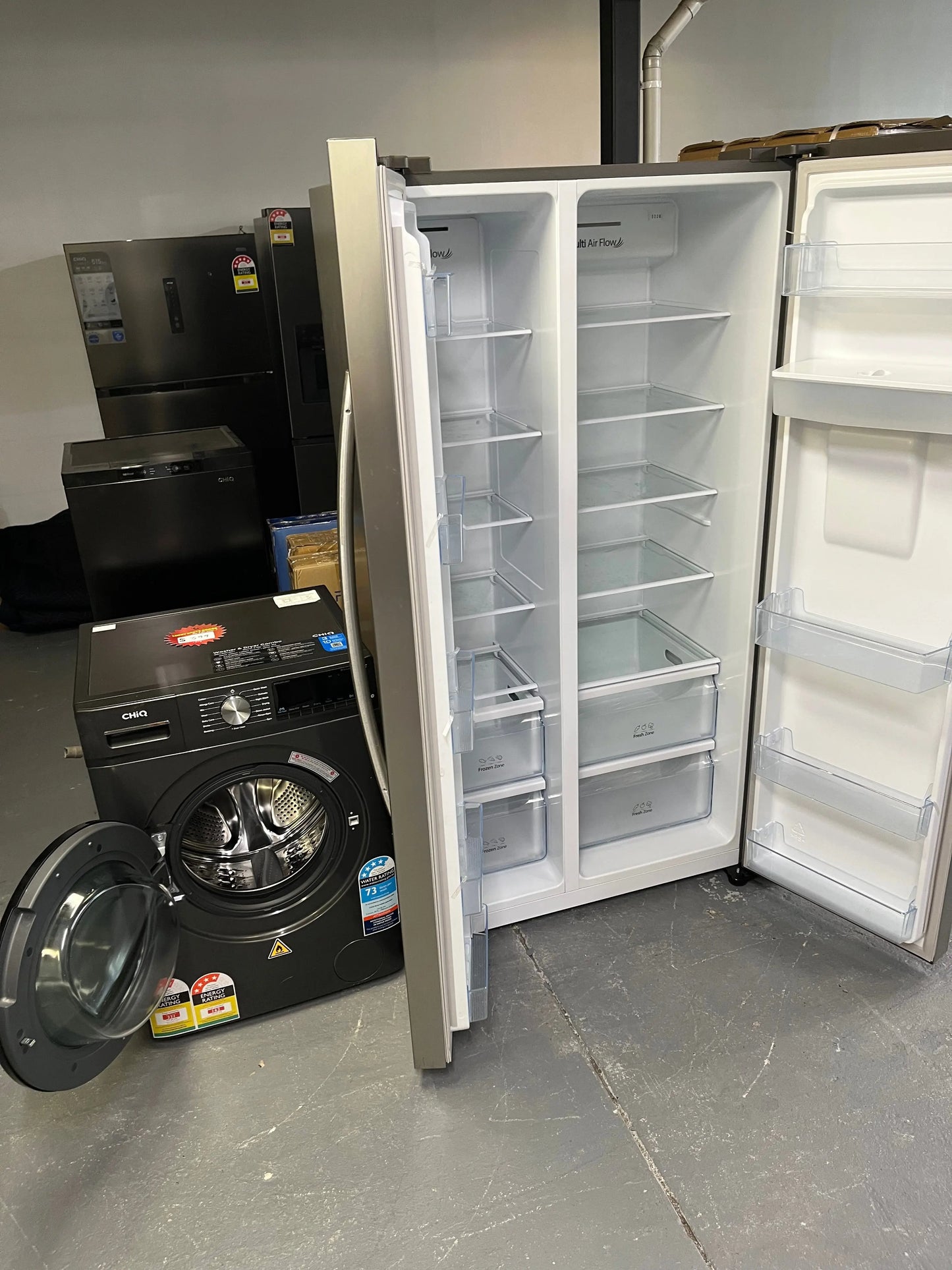 Hisense 578 ltr side by side door fridge freezer and Chiq 8.5 kg front loader washing machine | ALEXANDRIA