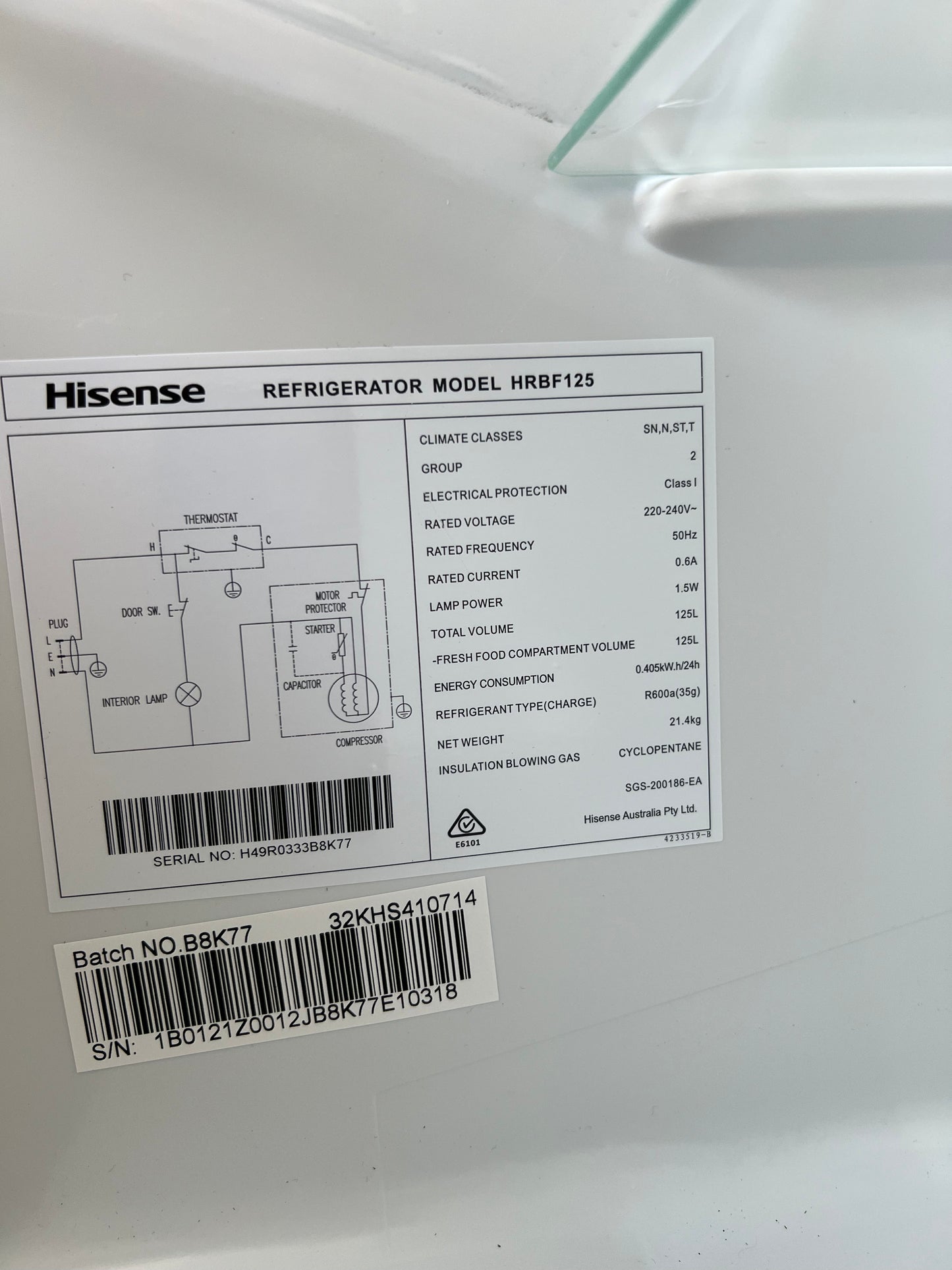 Refurbished Hisense 125L bar fridge freezer | ADELAIDE