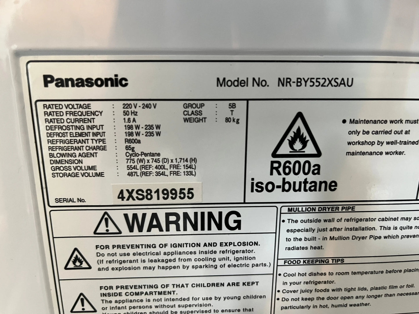 Refurbished Panasonic 550L bottom mount fridge freezer | ALEXANDRIA