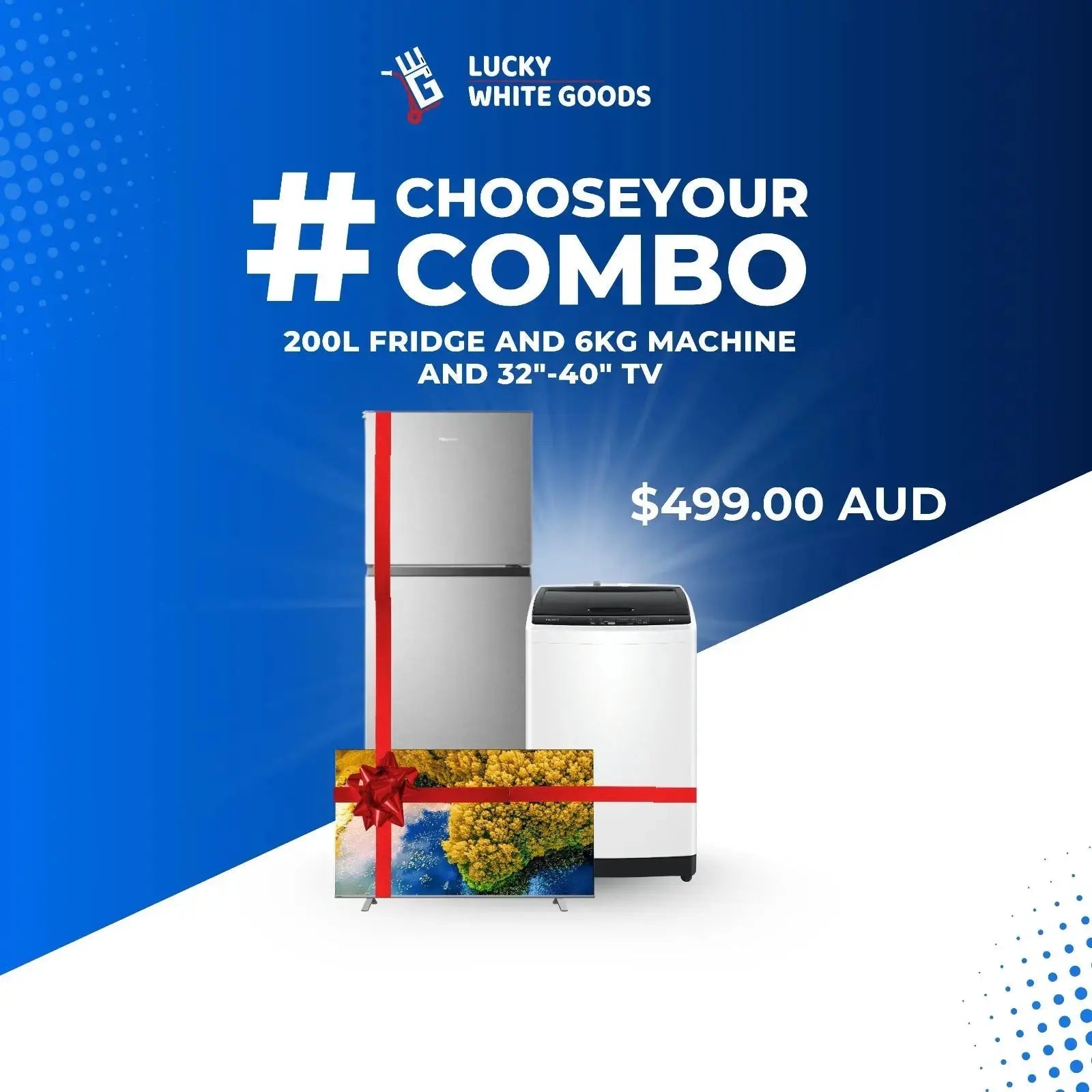 200L-Fridge-6kg-Washing-Machine-32-40-TV-Combo-Just-499 | Lucky white goods