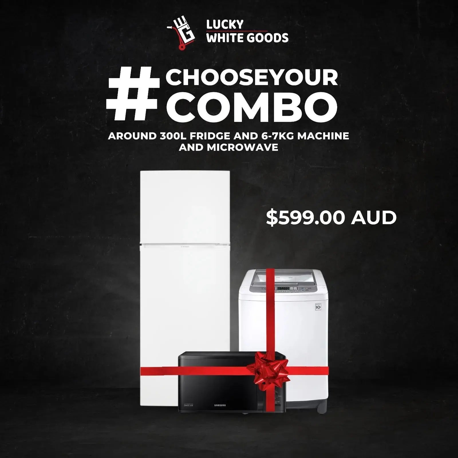 300L-Fridge-6-7kg-Washing-Machine-and-Microwave-Combo-Only-599 | Lucky white goods