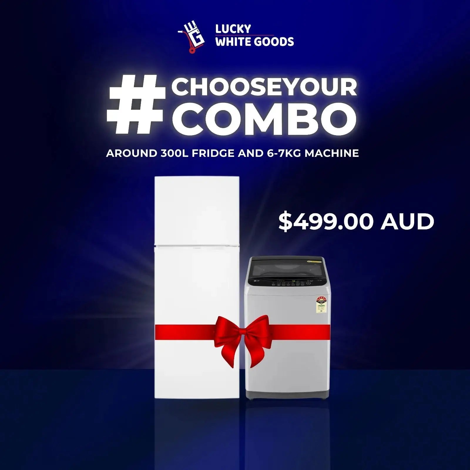 300L-Fridge-Freezer-and-6-7kg-Washing-Machine-Combo-Only-499 | Lucky white goods