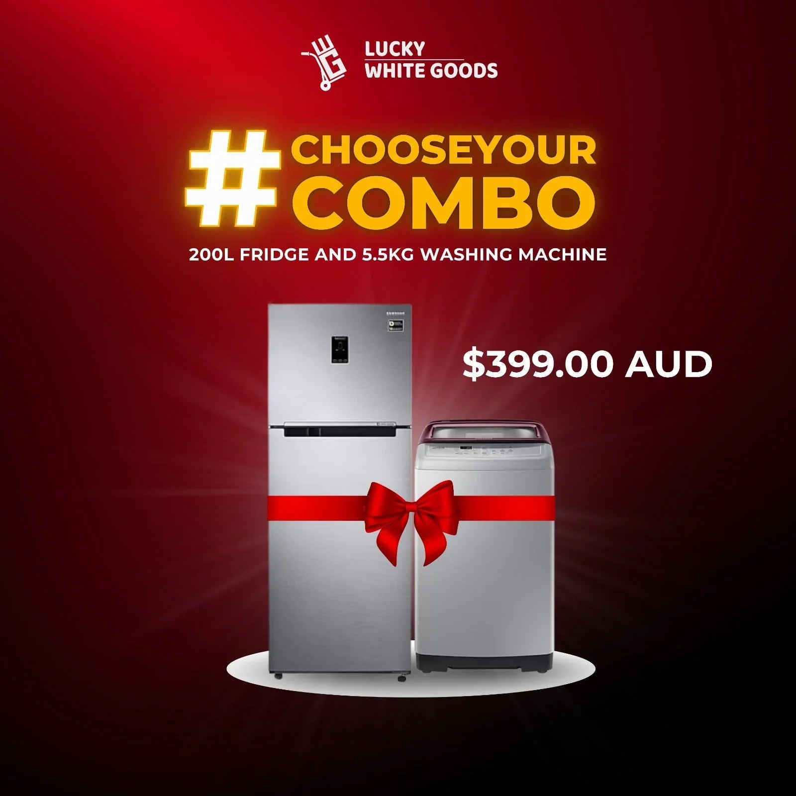 200L-Fridge-Freezer-and-5.5kg-Washing-Machine-Combo-Only-399 | Lucky white goods