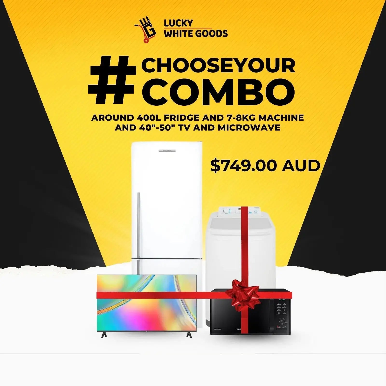 400L-Fridge-7-8kg-Washing-Machine-40-50-TV-and-Microwave-Combo-Only-749 | Lucky white goods