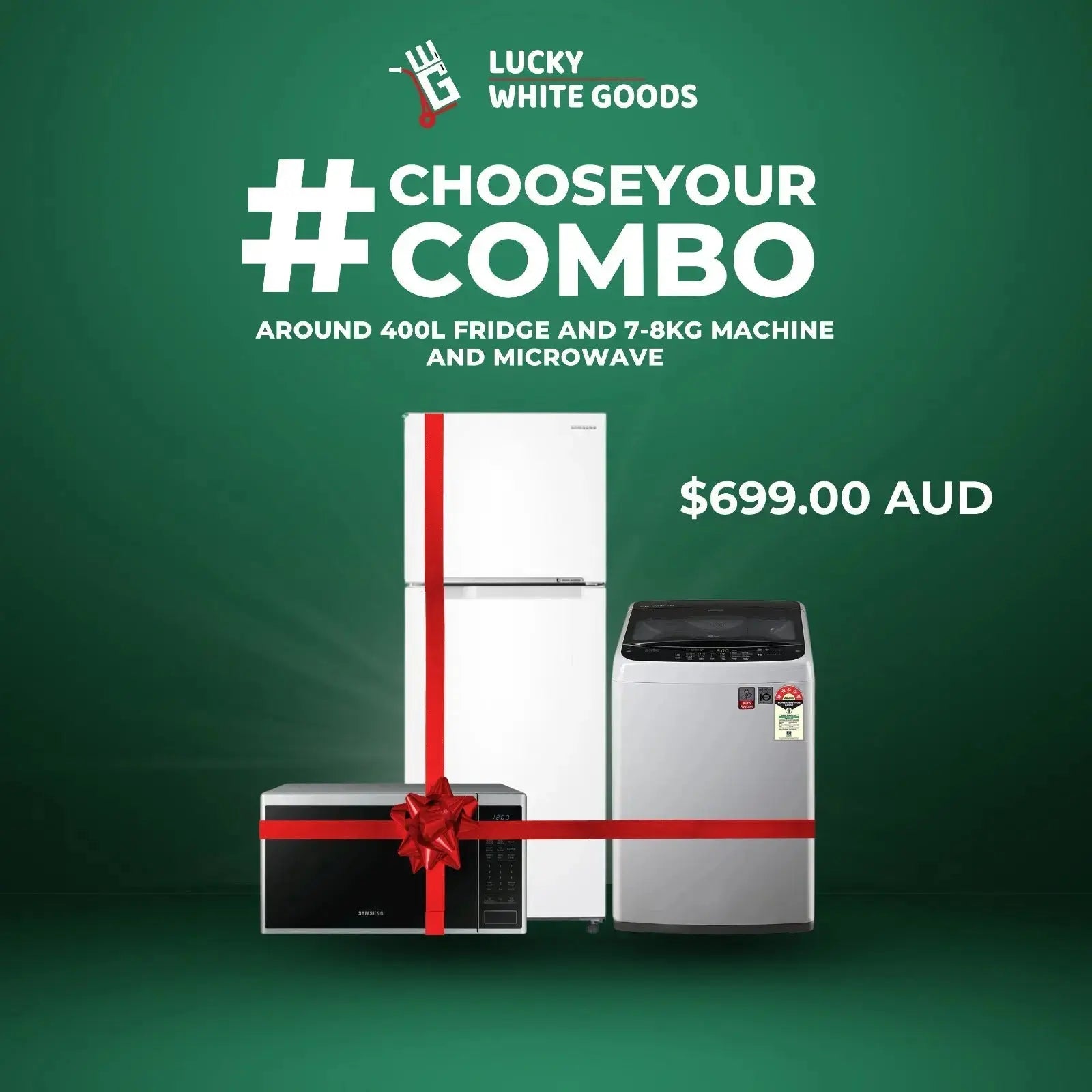 400L-Fridge-7-8kg-Washing-Machine-and-Microwave-Combo-Only-699 | Lucky white goods