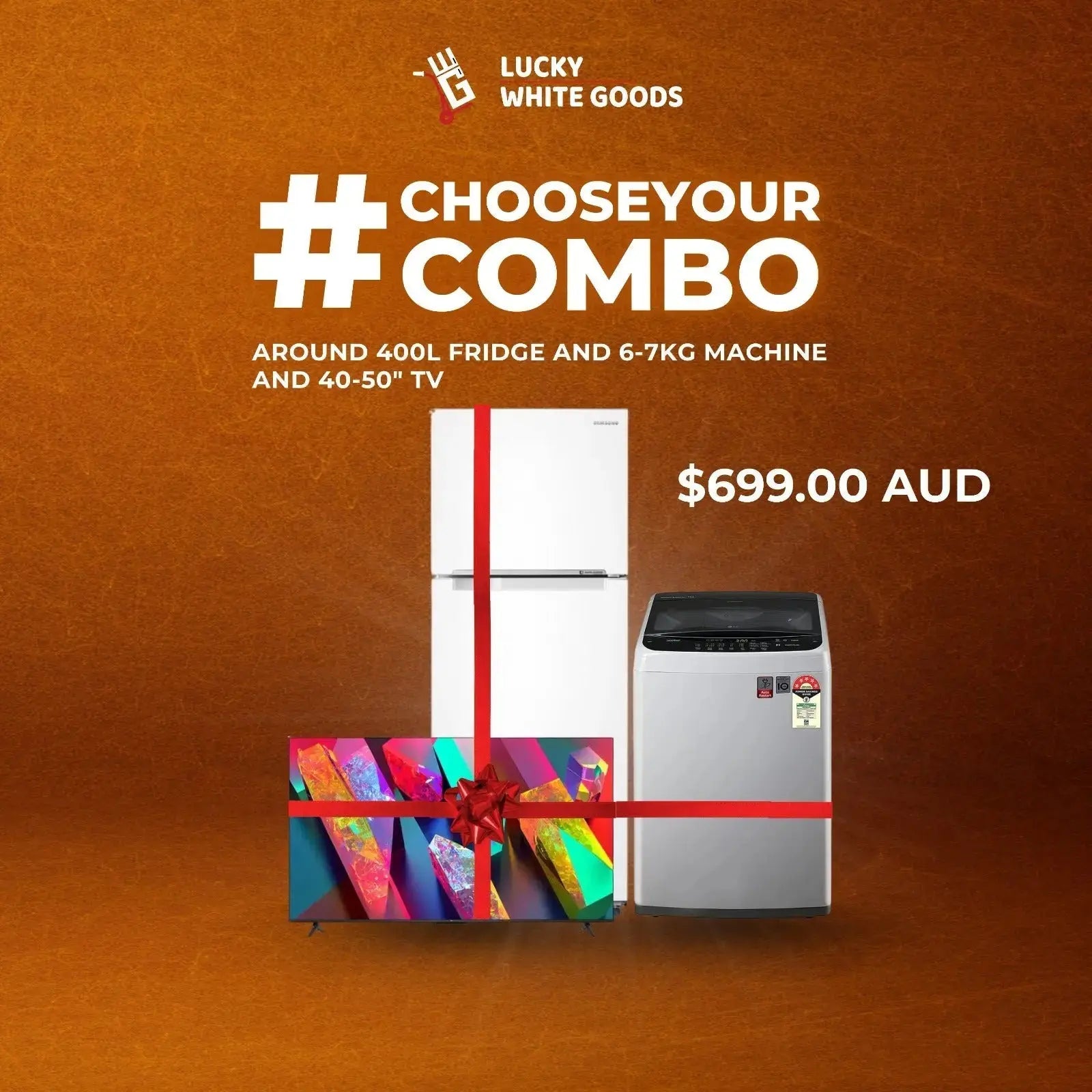 400L-Fridge-and-6-7kg-Washing-Machine-with-40-50-TV-Only-699 | Lucky white goods