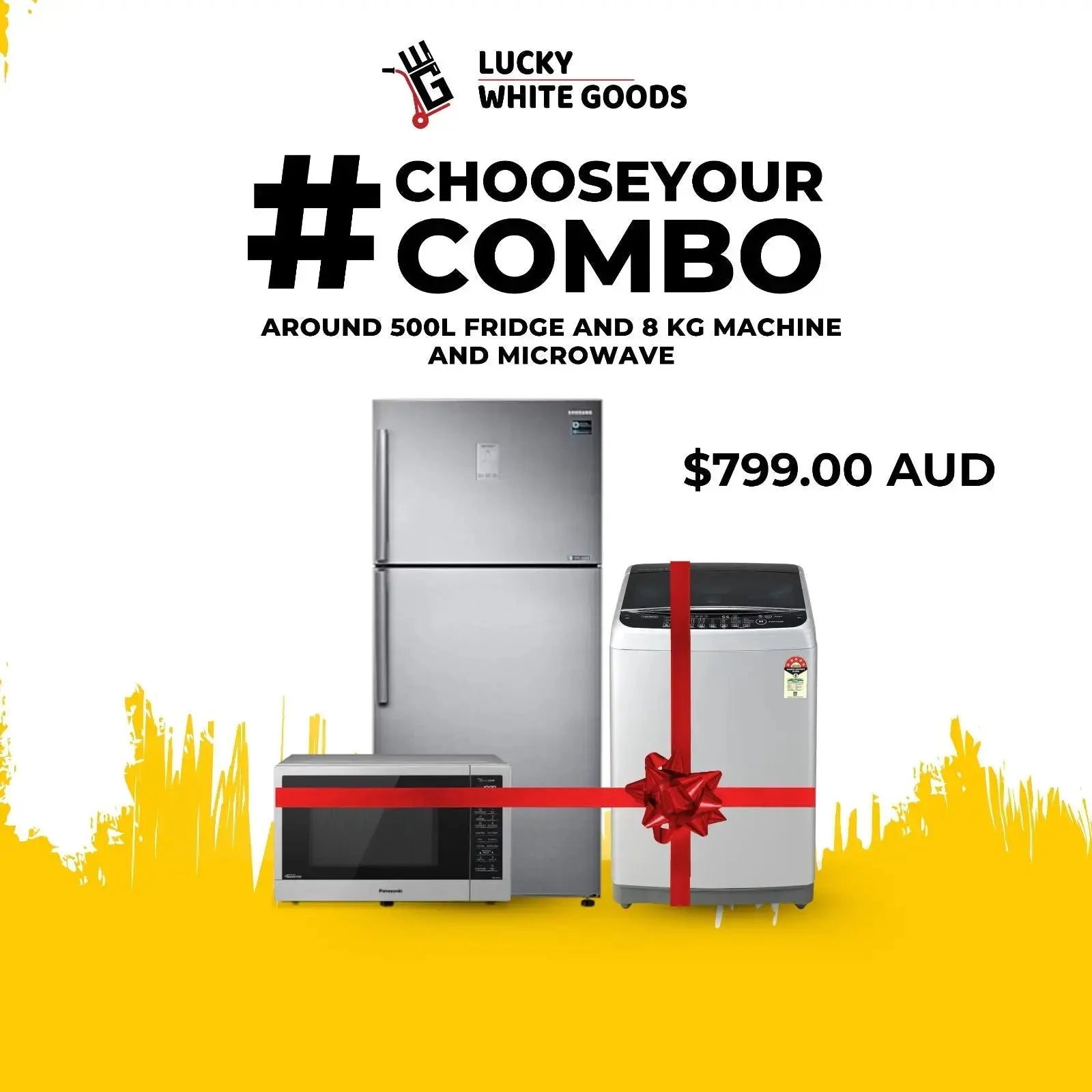 500L-Fridge-Freezer-and-8kg-Washing-Machine-Microwave-Combo-Only-799 | Lucky white goods