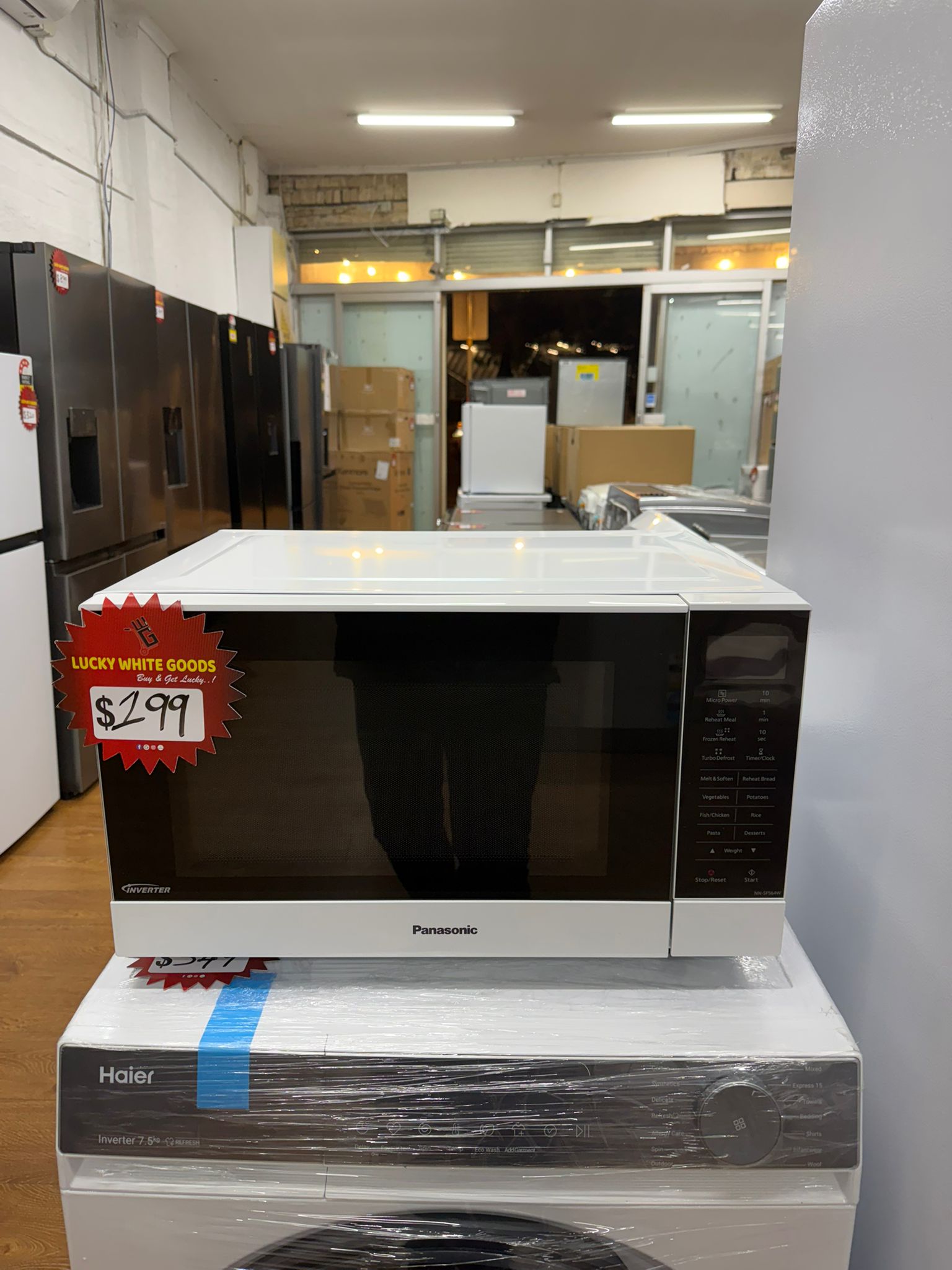 Westinghouse 503L Fridge + Haier 7.5kg Front Load Washer + Panasonic Microwave Oven Combo – Factory Seconds | RESERVOIR