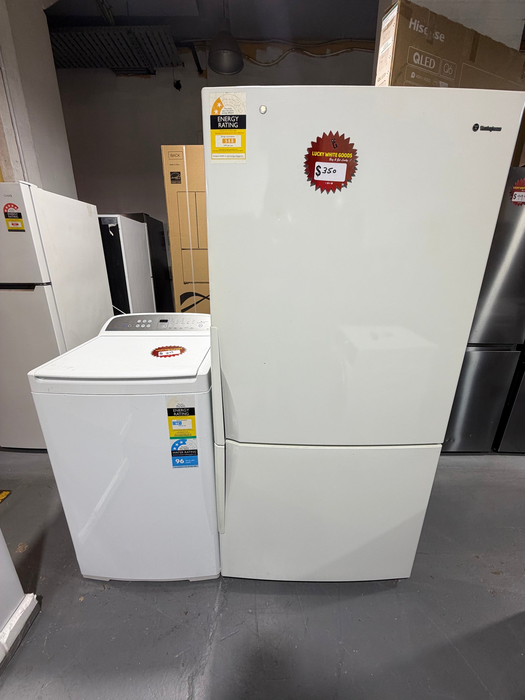 Refurbished Westinghouse 510 ltr bottom mount fridge freezer & Fisher & Paykel 8 kg Top loader washer | SYDNEY