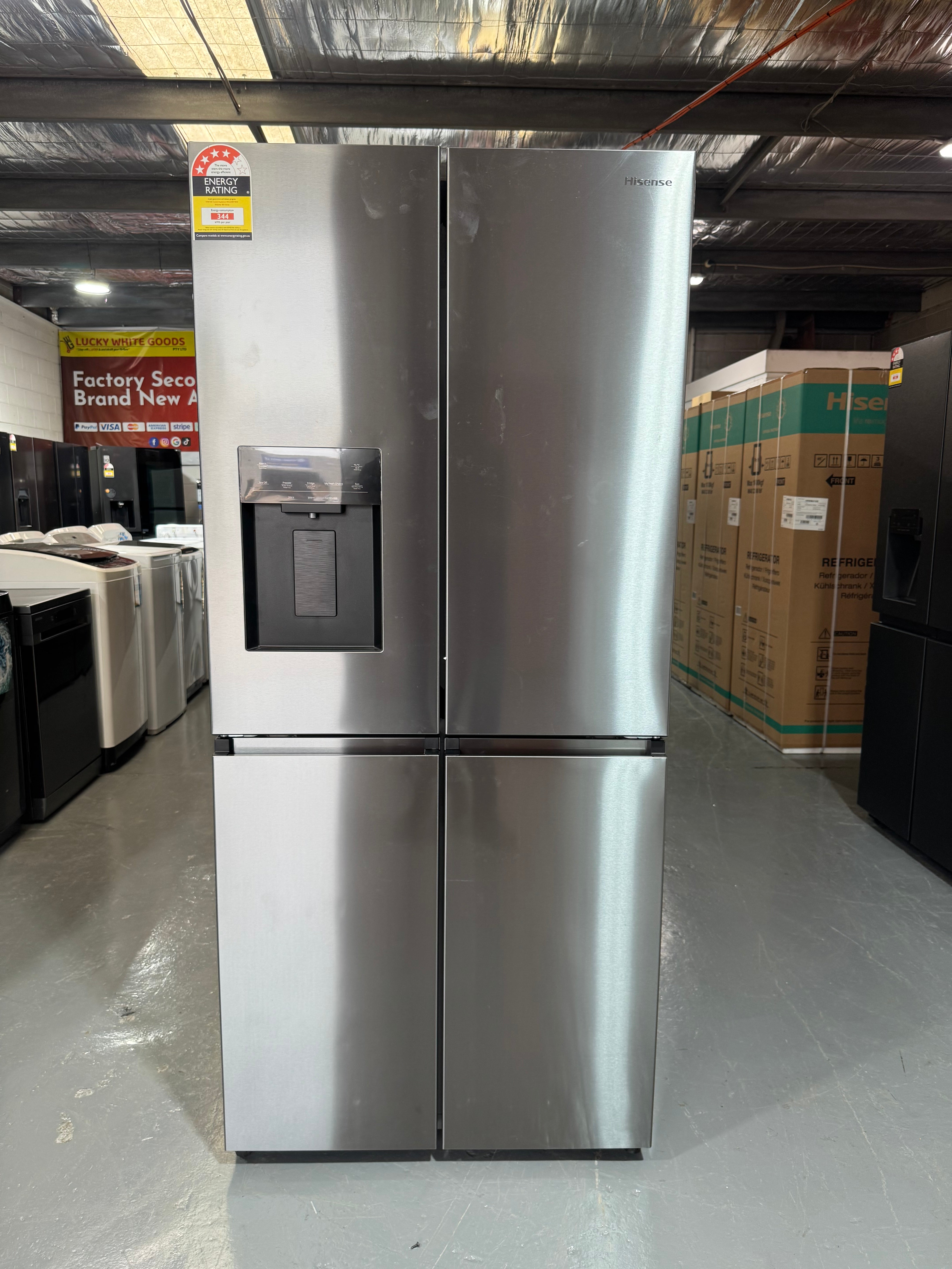Factory Seconds Hisense 483L French Door Fridge Black Steel with Non-Plumbed Ice and Water Dispenser HRCD483TBW | SYDNEY