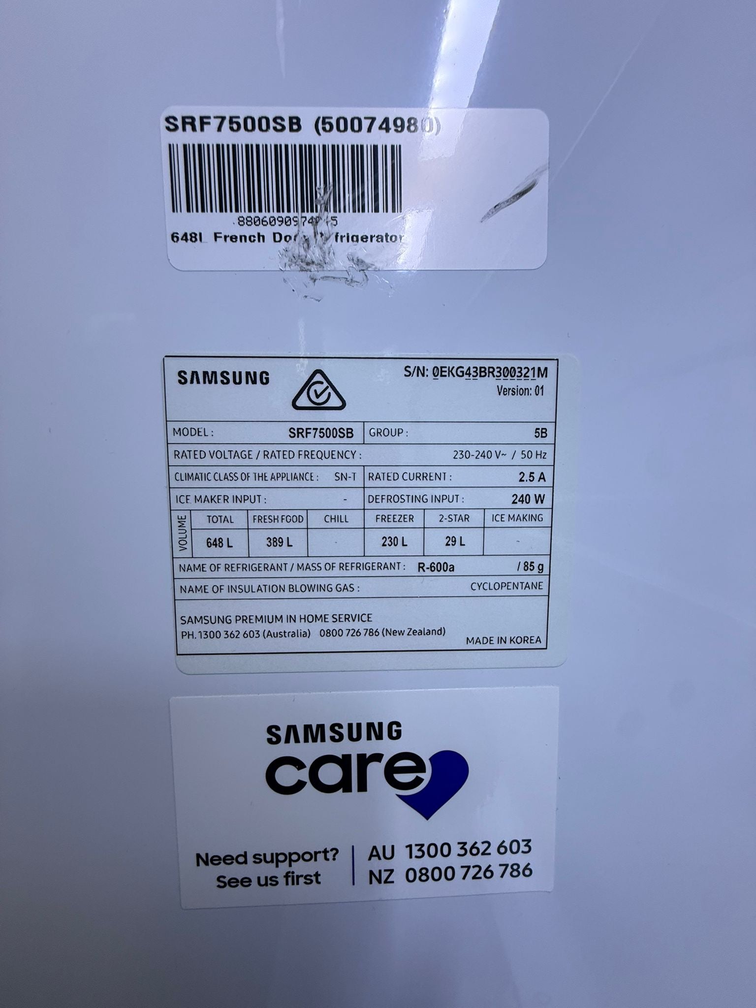 Samsung 648L French Door Refrigerator – SRF7500SB – Like New | MELBOURNE
