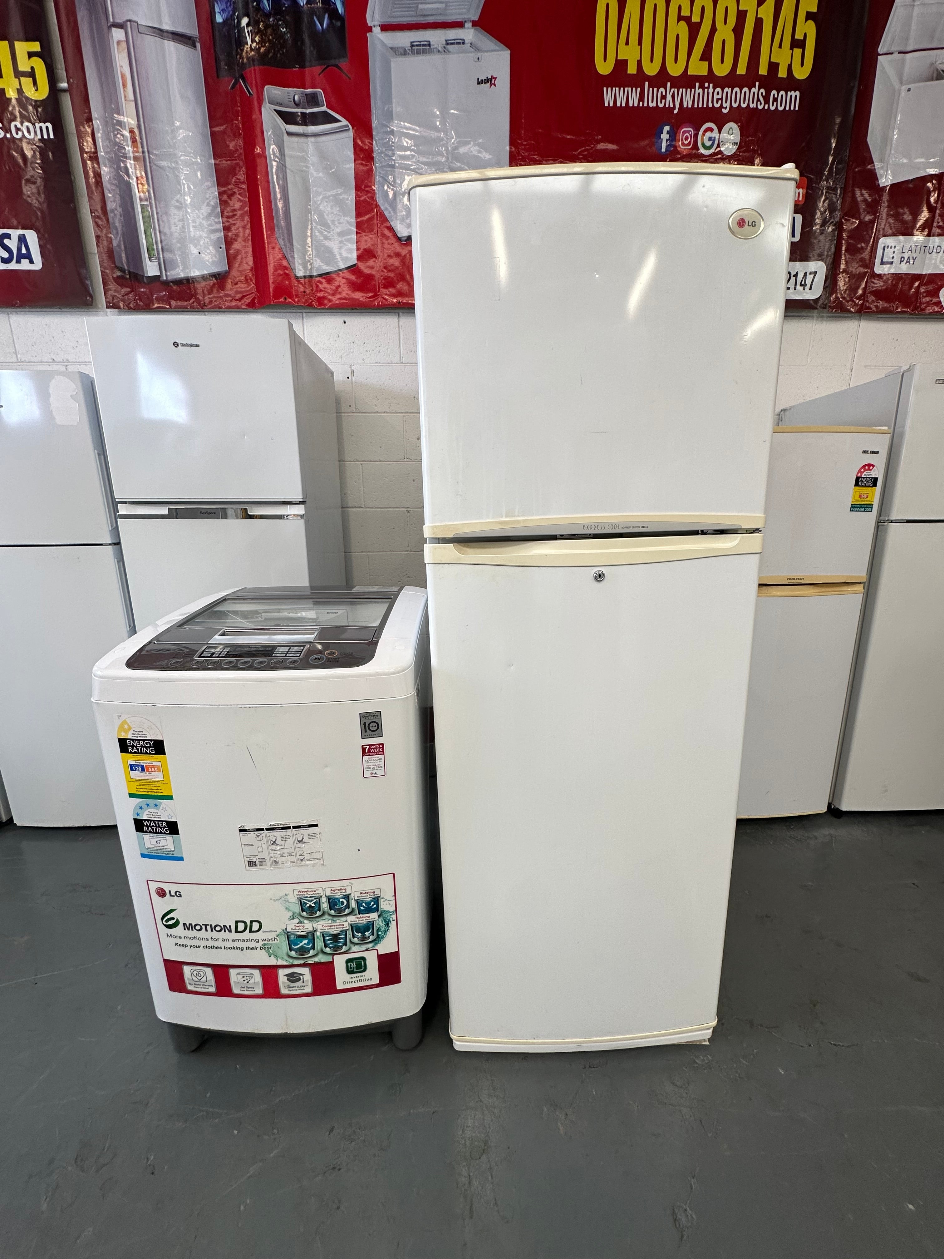Refurbished combo Lg 370 ltr fridge freezer and Lg 6.5 kg top loader washer | SYDNEY