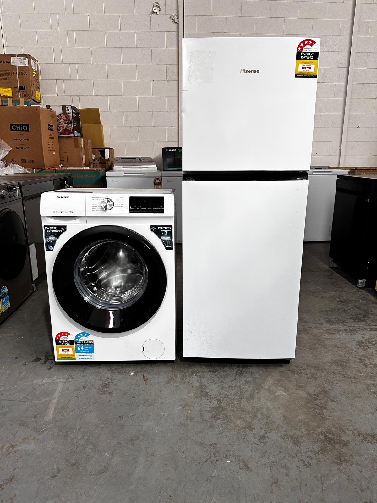 Factory Second / Near New Combo – Hisense 205L Top Mount Fridge + 7.5KG Front Load Washer | ADELAIDE