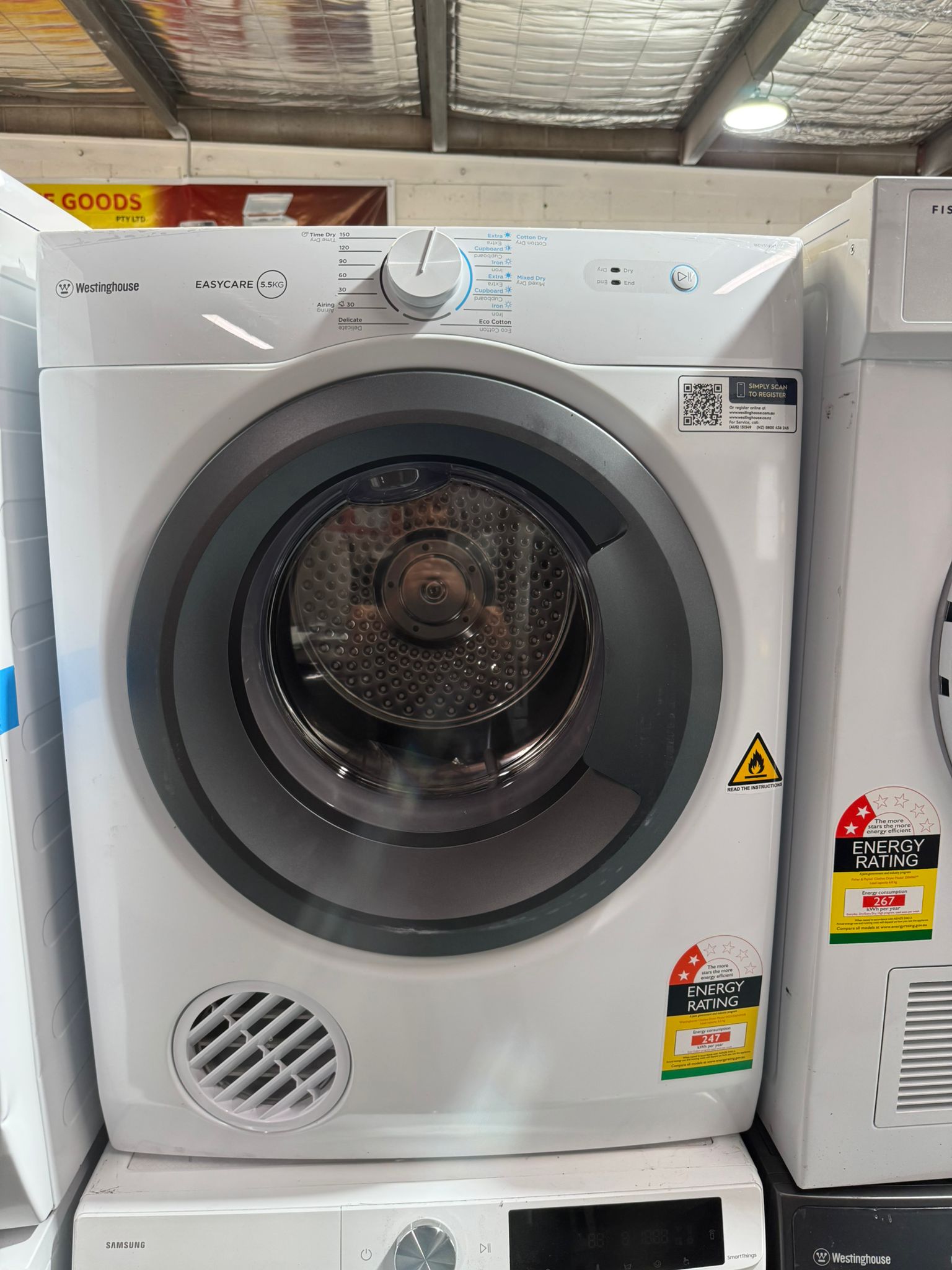 Westinghouse 5.5kg Vented Clothes Dryer WDV556N3WB