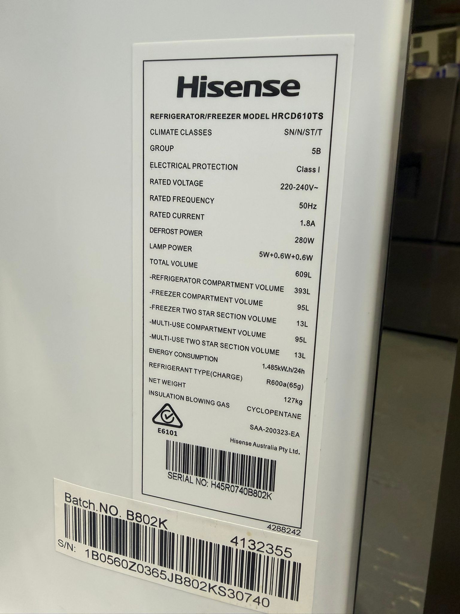 Hisense Refrigerator/Freezer – HRCD610TS – Refurbished – Large Capacity & Energy Efficient