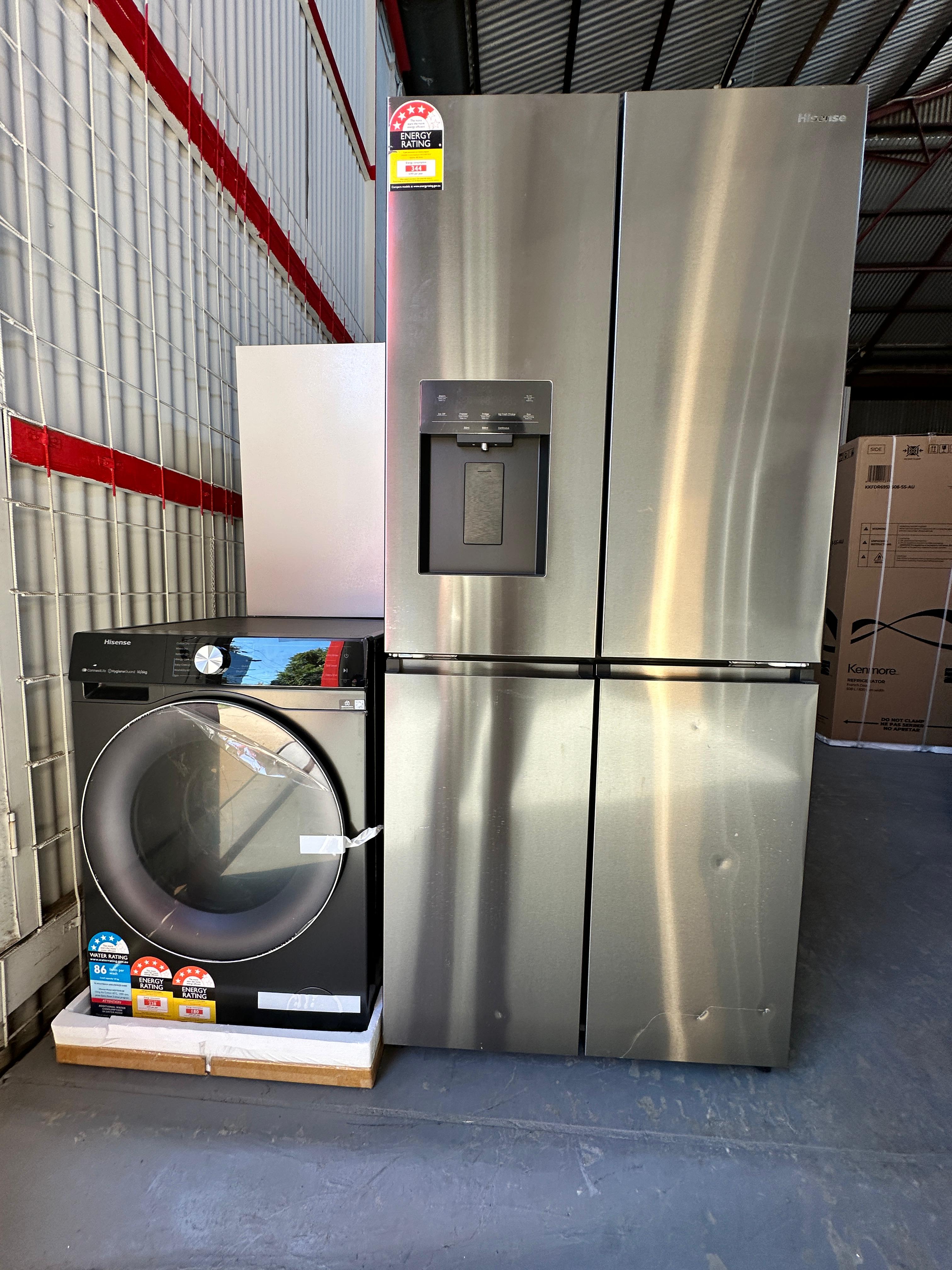 Hisense 483L Quad Door Fridge (Refurbished) + Hisense 10/6kg Washer Dryer Combo (Factory Seconds) – Combo Deal | ADELAIDE
