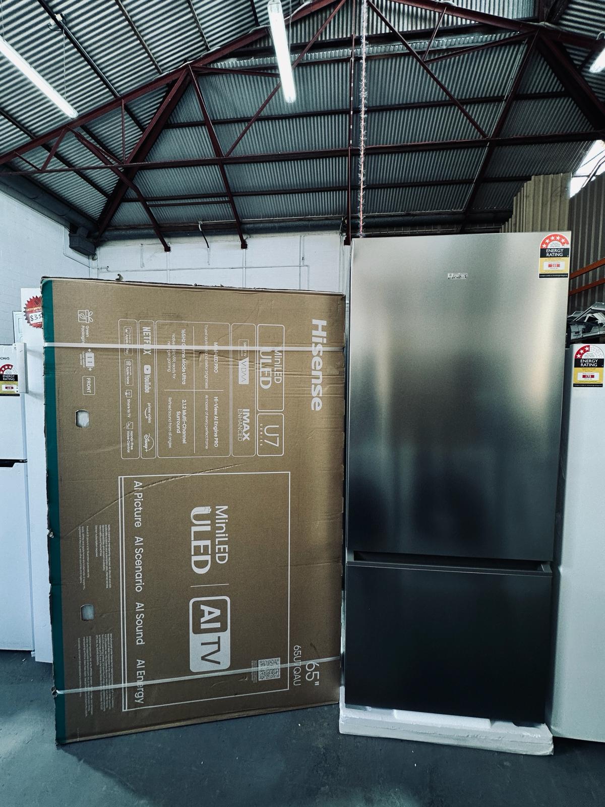 Haier 433L Bottom Mount Fridge Freezer + Hisense 65" U7QAU Mini LED ULED 4K Smart TV Combo – Factory Seconds | ADELAIDE