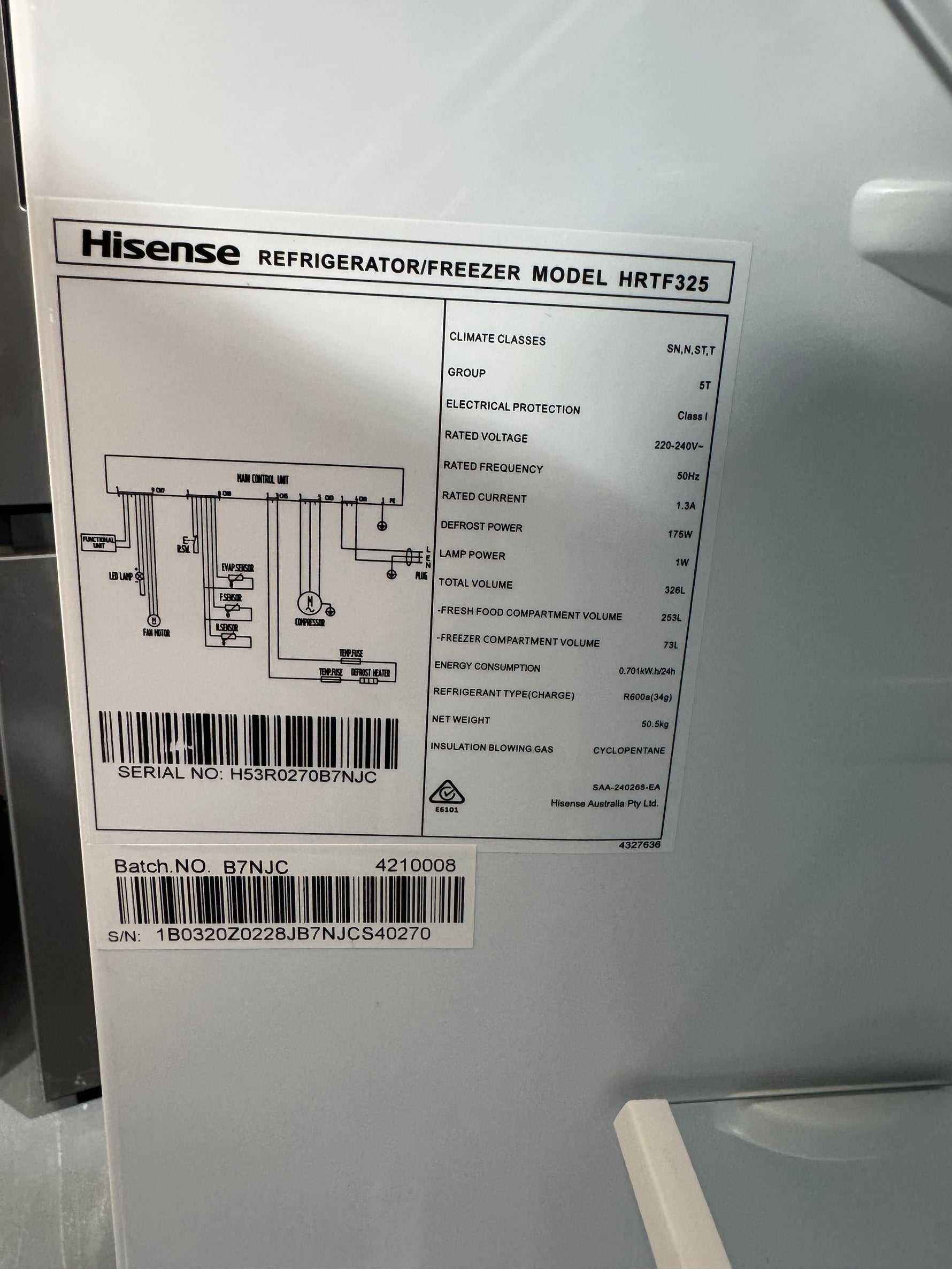 Refurbished Hisense 326L Top Mount Refrigerator White HRTF325 | SYDNEY