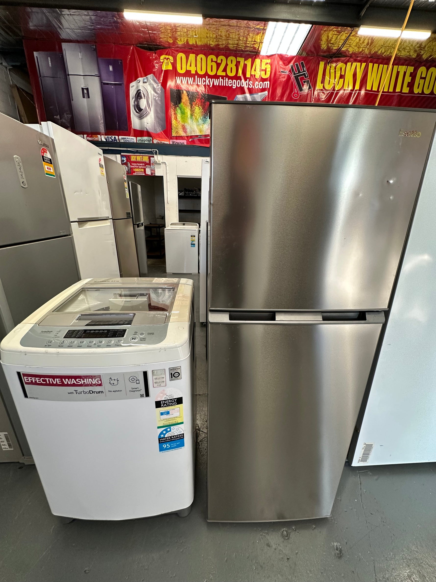 Refurbished Esatto 239 ltr top mount fridge freezer & Lg 6.5 kg top loader washer | SYDNEY