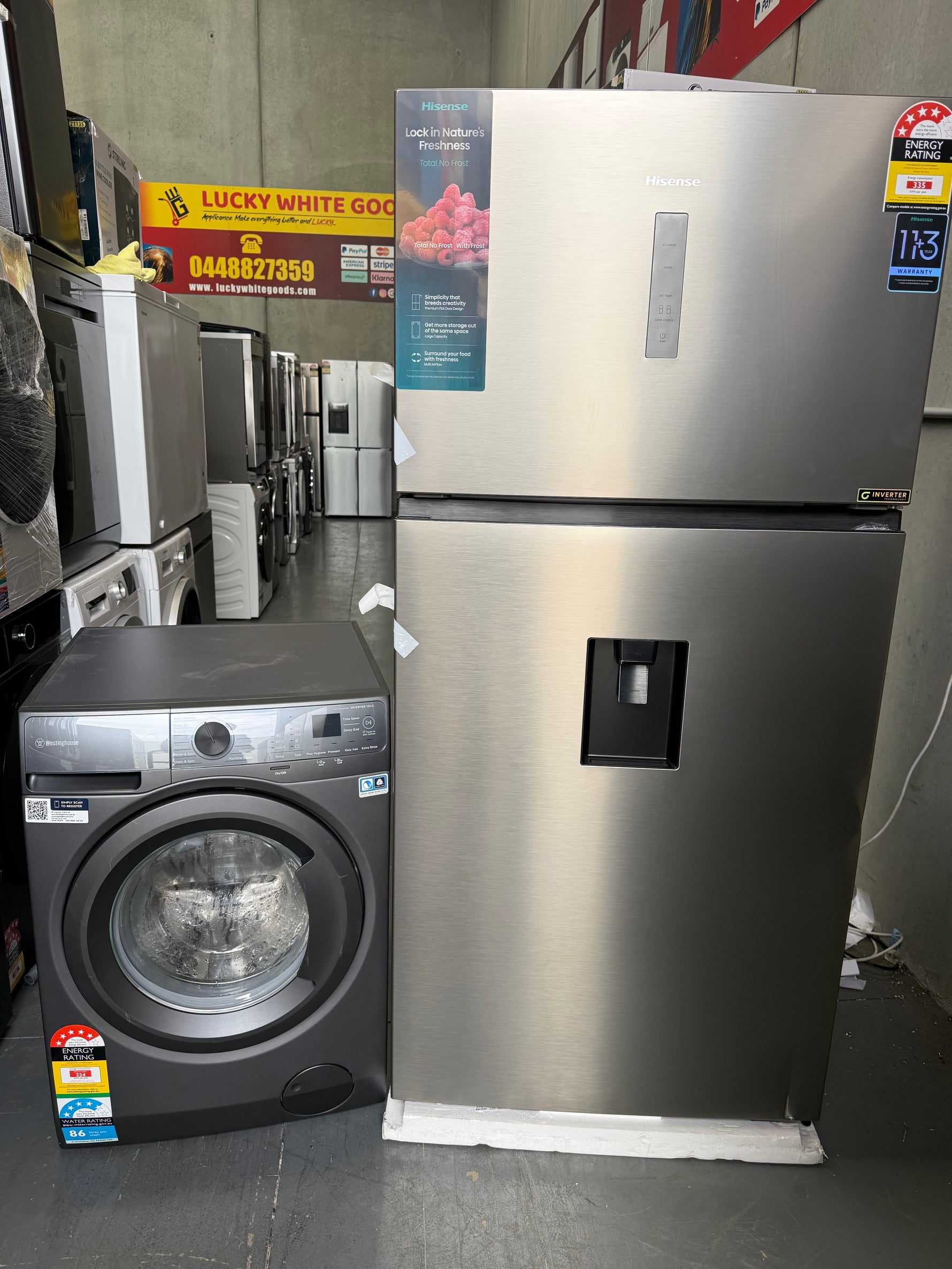 Hisense 497L Fridge + Westinghouse 10kg Washing Machine Bundle – HRTF497SW & WWF1044M7SA | MELBOURNE