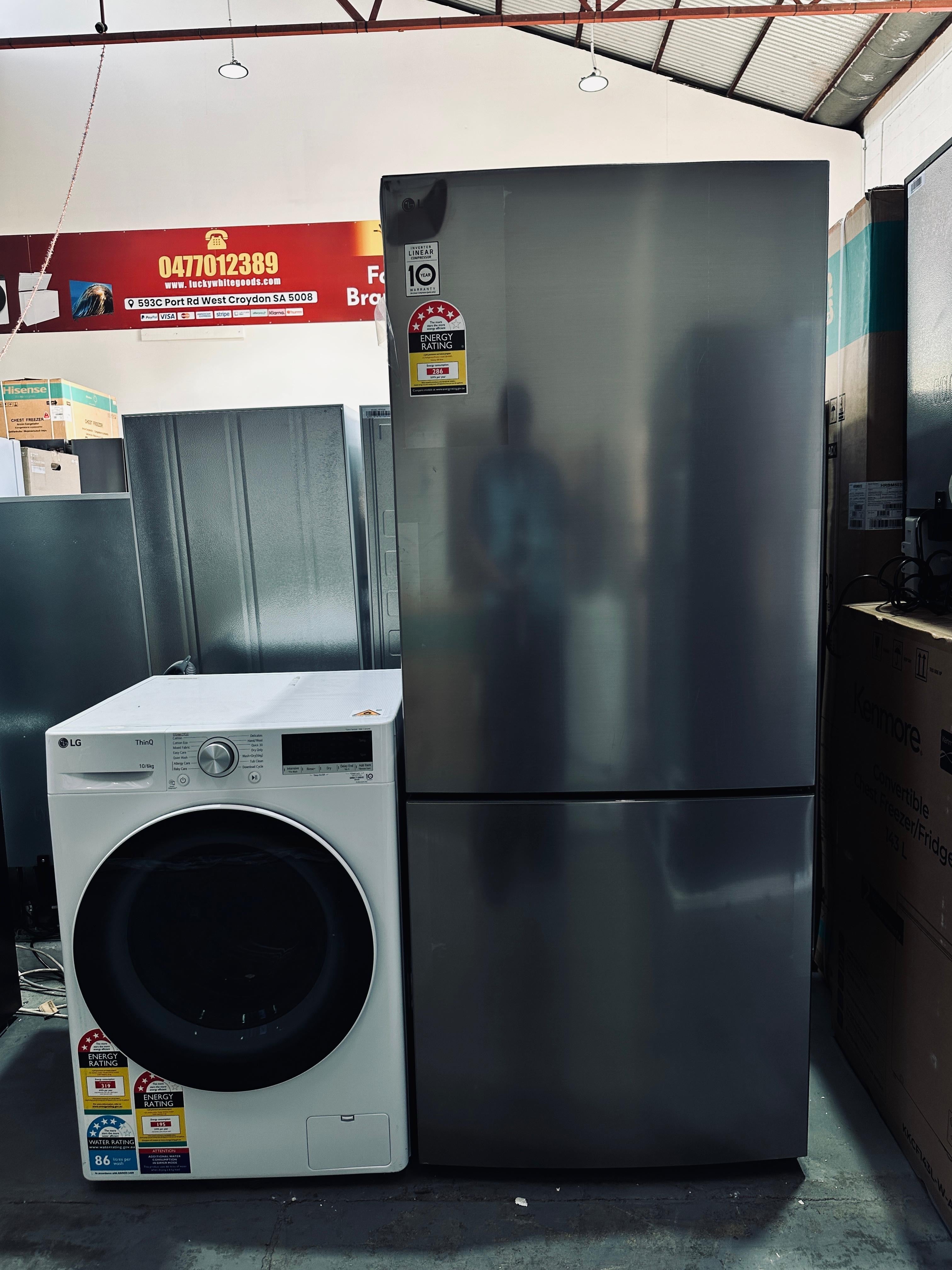 Title:
LG 420L Bottom Mount Fridge Freezer + LG 10/6kg Washer Dryer Combo – Factory Seconds / Near New | ADELAIDE