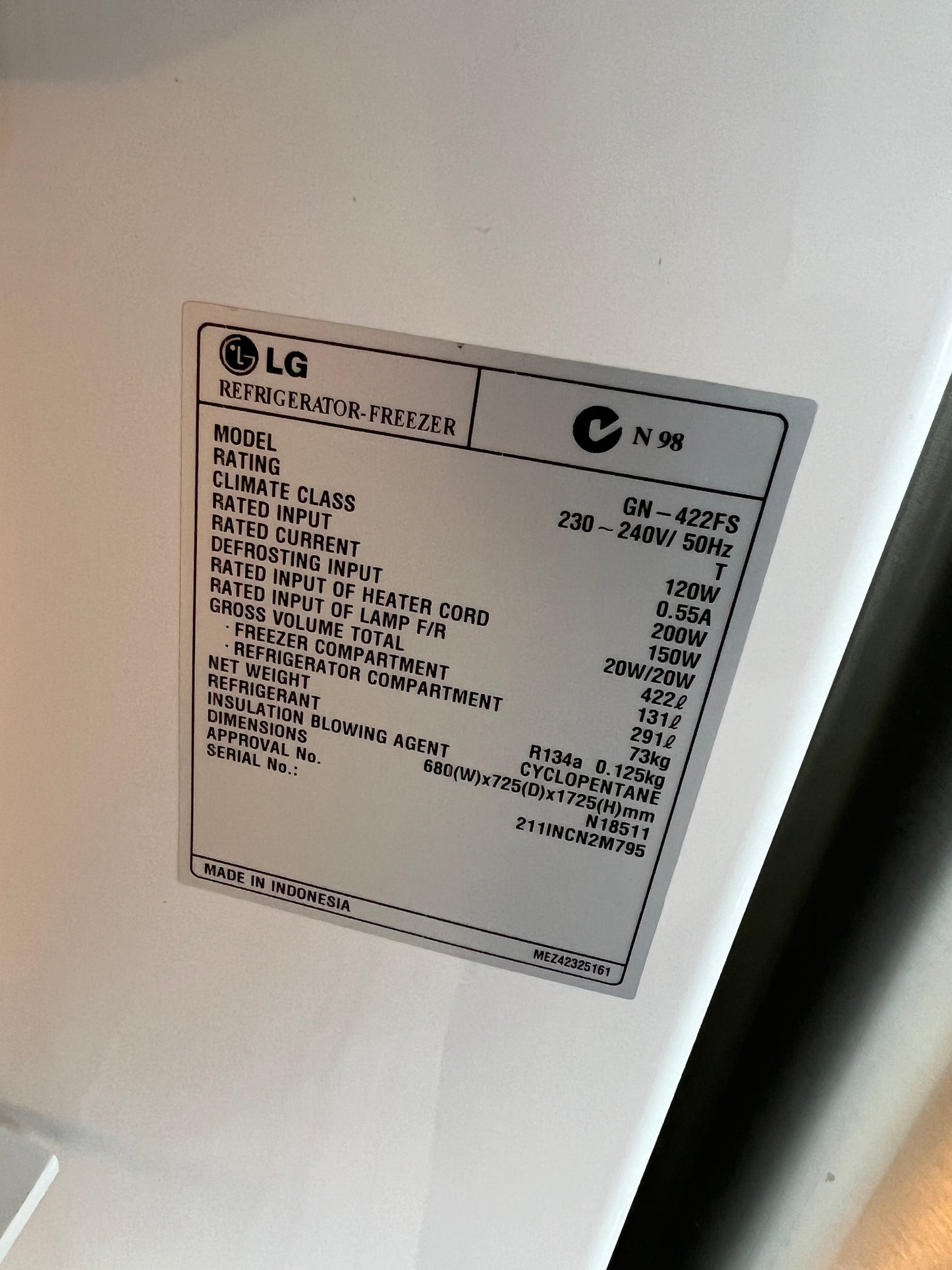 Refurbished LG 422 litres fridge freezer | ADELAIDE