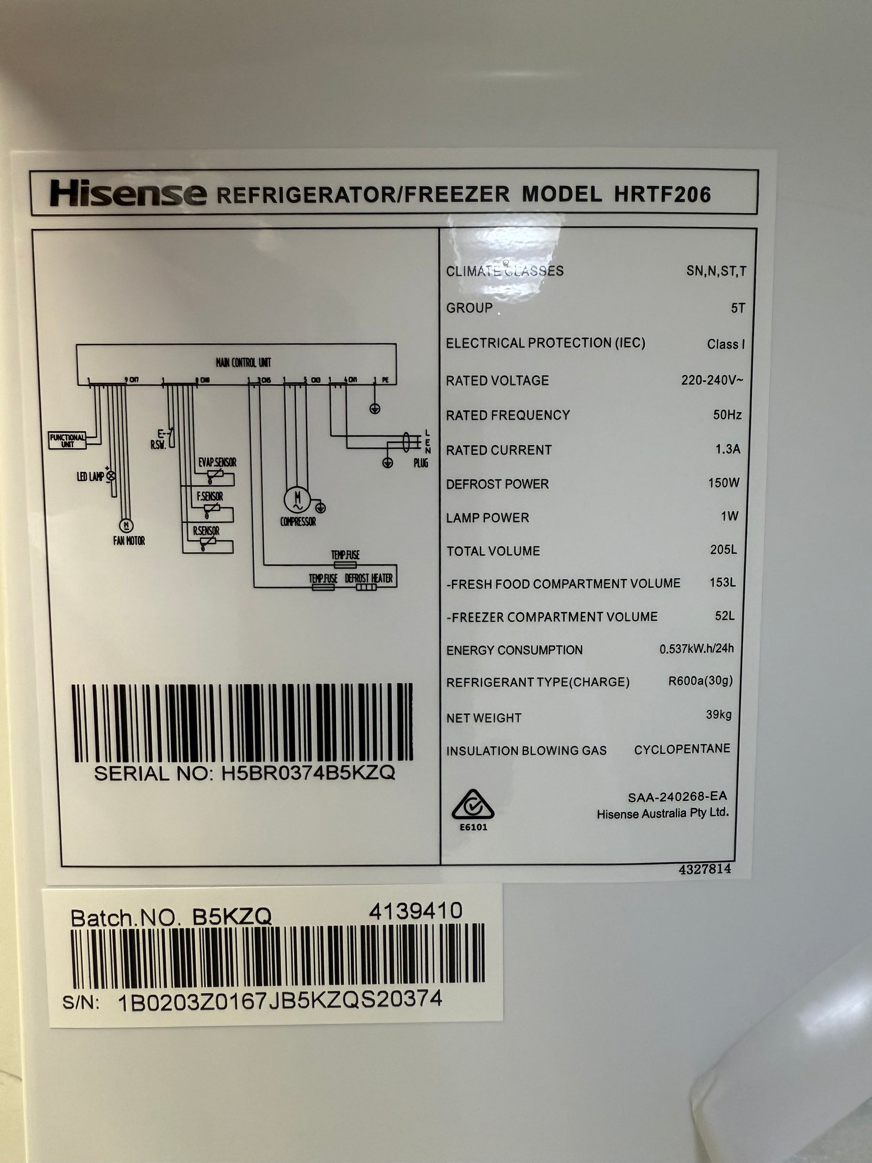 Hisense 205L Top Mount Fridge – Factory Seconds | HRTF206
