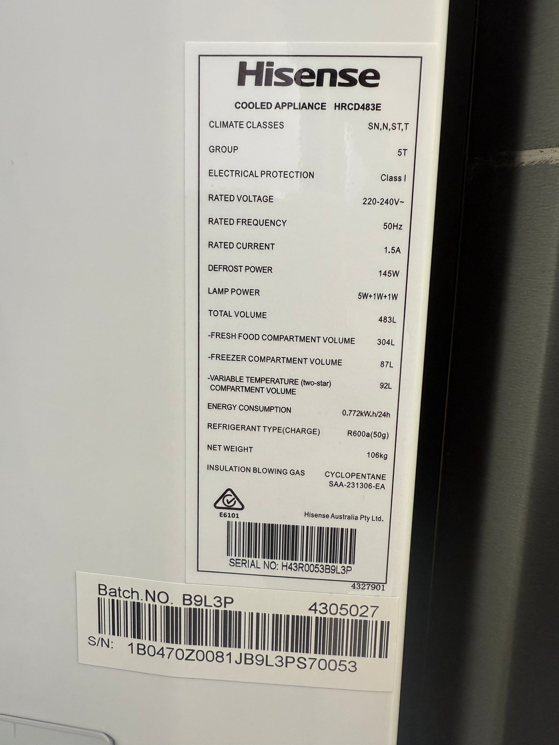 Hisense 483L French Door Fridge – Factory Seconds | HRCD483E
