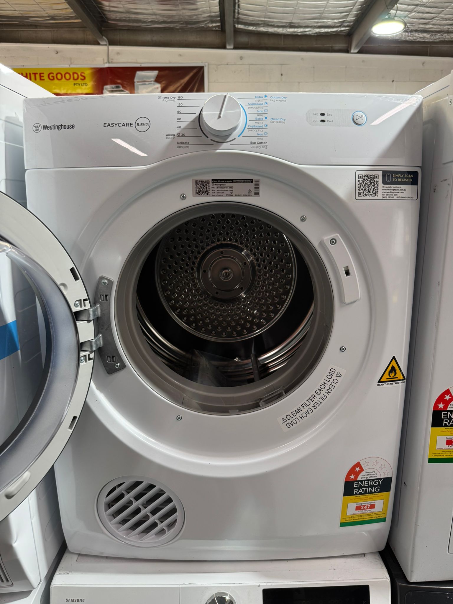 Westinghouse 5.5kg Vented Clothes Dryer WDV556N3WB