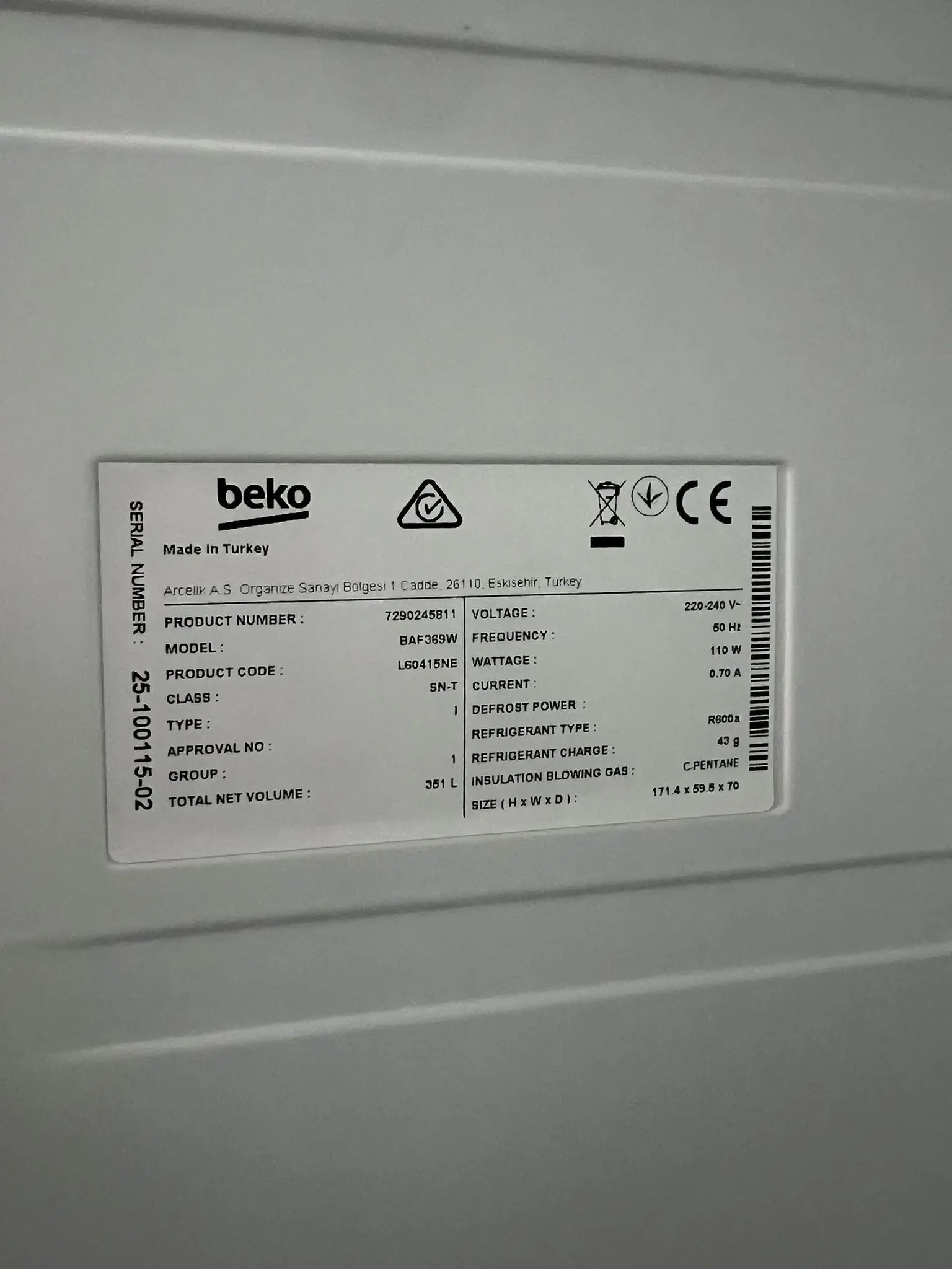 Beko 369L Refrigerator BAF369W – Factory Second | ADELAIDE