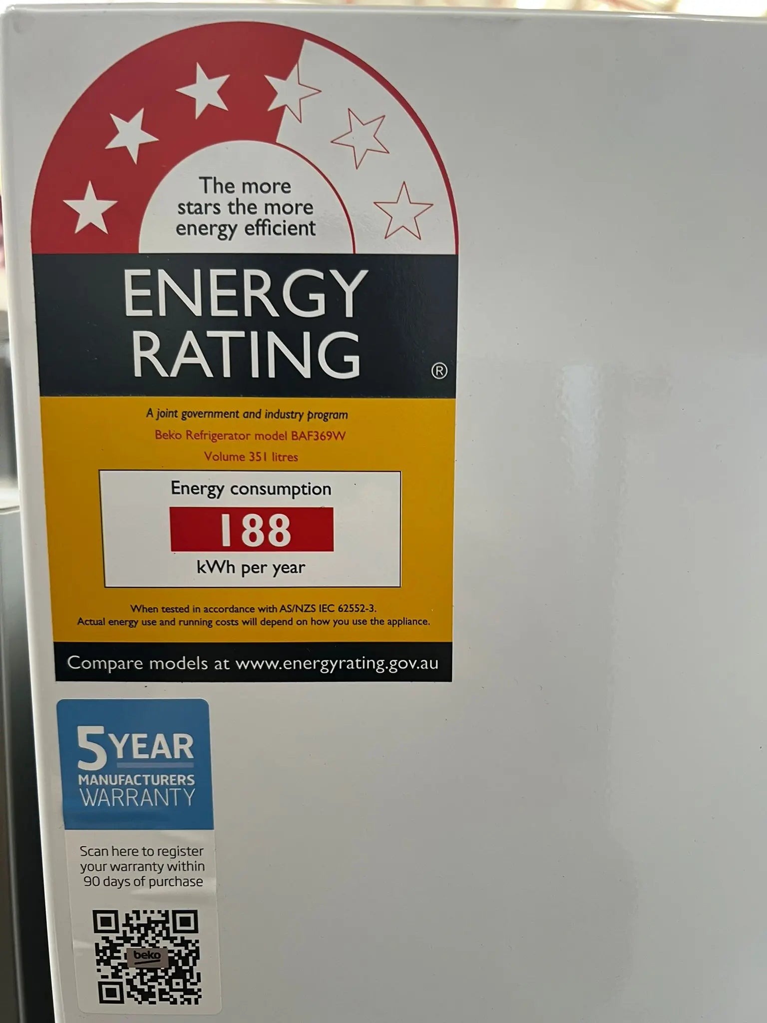 Beko 369L Refrigerator BAF369W – Factory Second | ADELAIDE