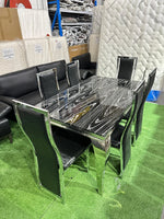 Black & White Loop Marble Dining Table Set – 6 Seater – Brand New | ADELAIDE
