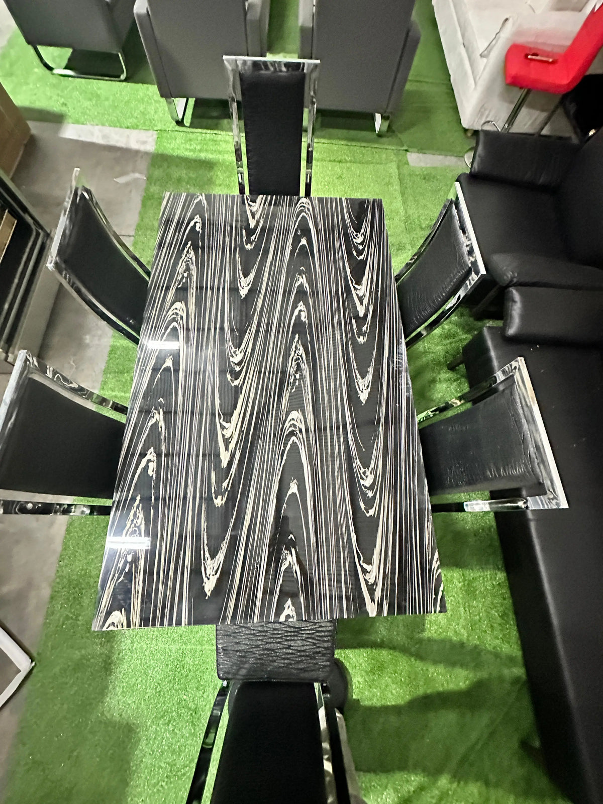 Black & White Loop Marble Dining Table Set – 6 Seater – Brand New | ADELAIDE