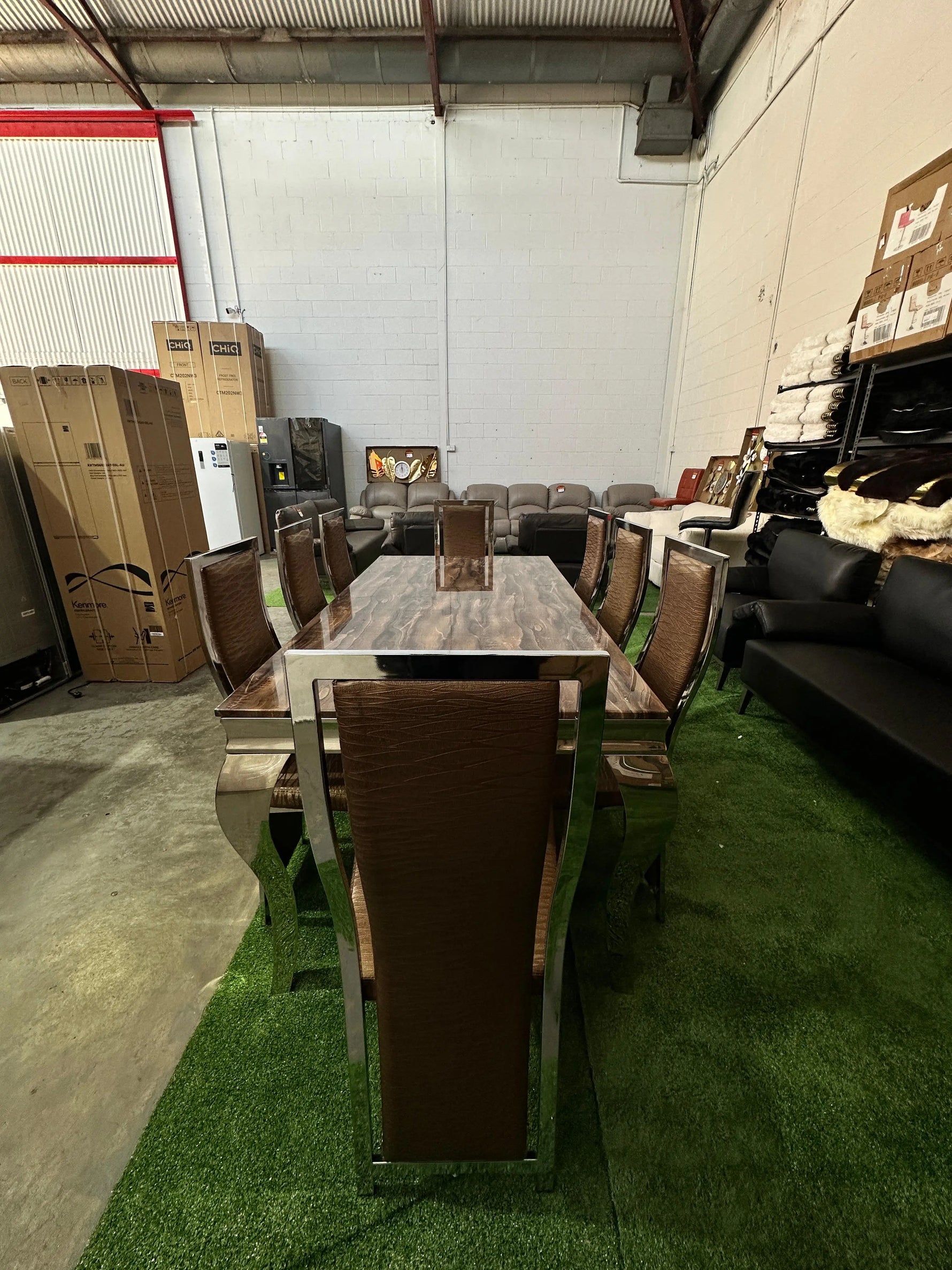 Brand New Brown Marble Dining Table Set – 8 Seater | ADELAIDE