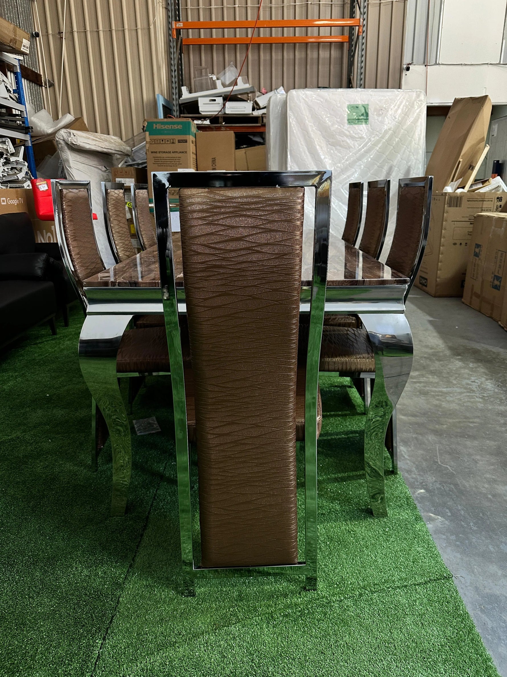 Brand New Brown Marble Dining Table Set – 8 Seater | ADELAIDE