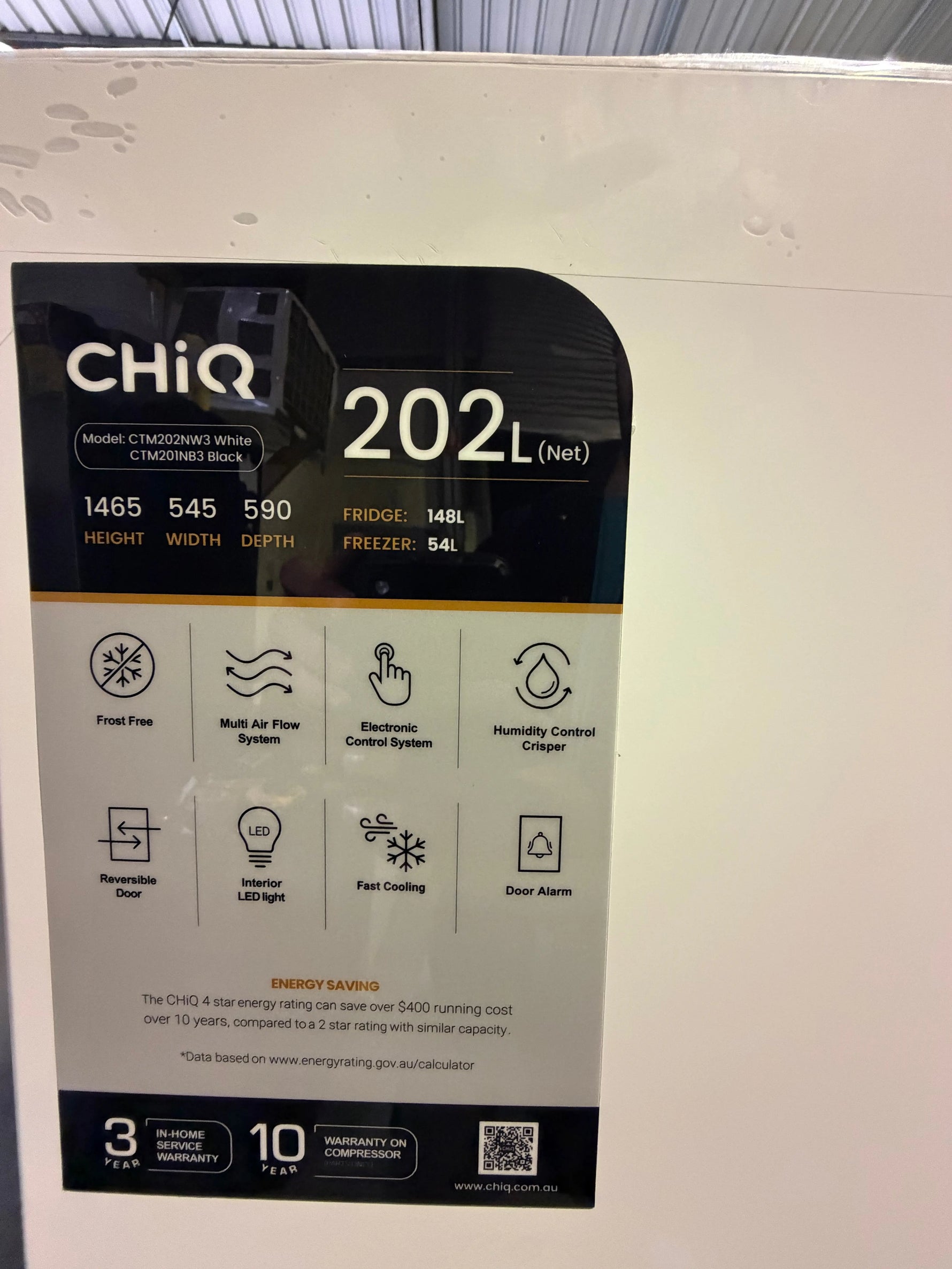 Brand New CHiQ 202L Top Mount Frost Free Fridge White – CTM202NW3 | BRISBANE