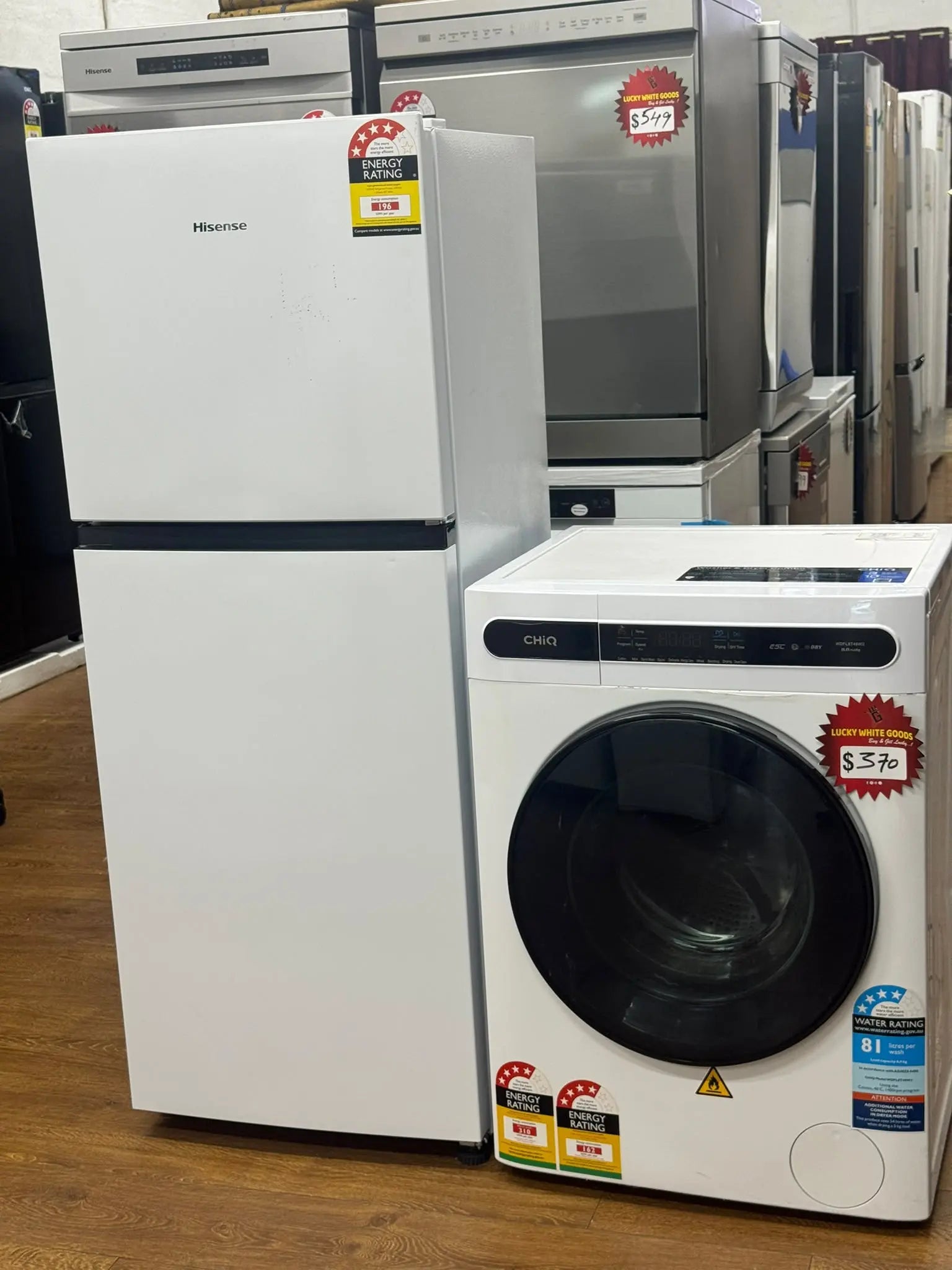 Brand-New Hisense 205L Fridge + Refurbished CHiQ 8kg/5kg Washer Dryer