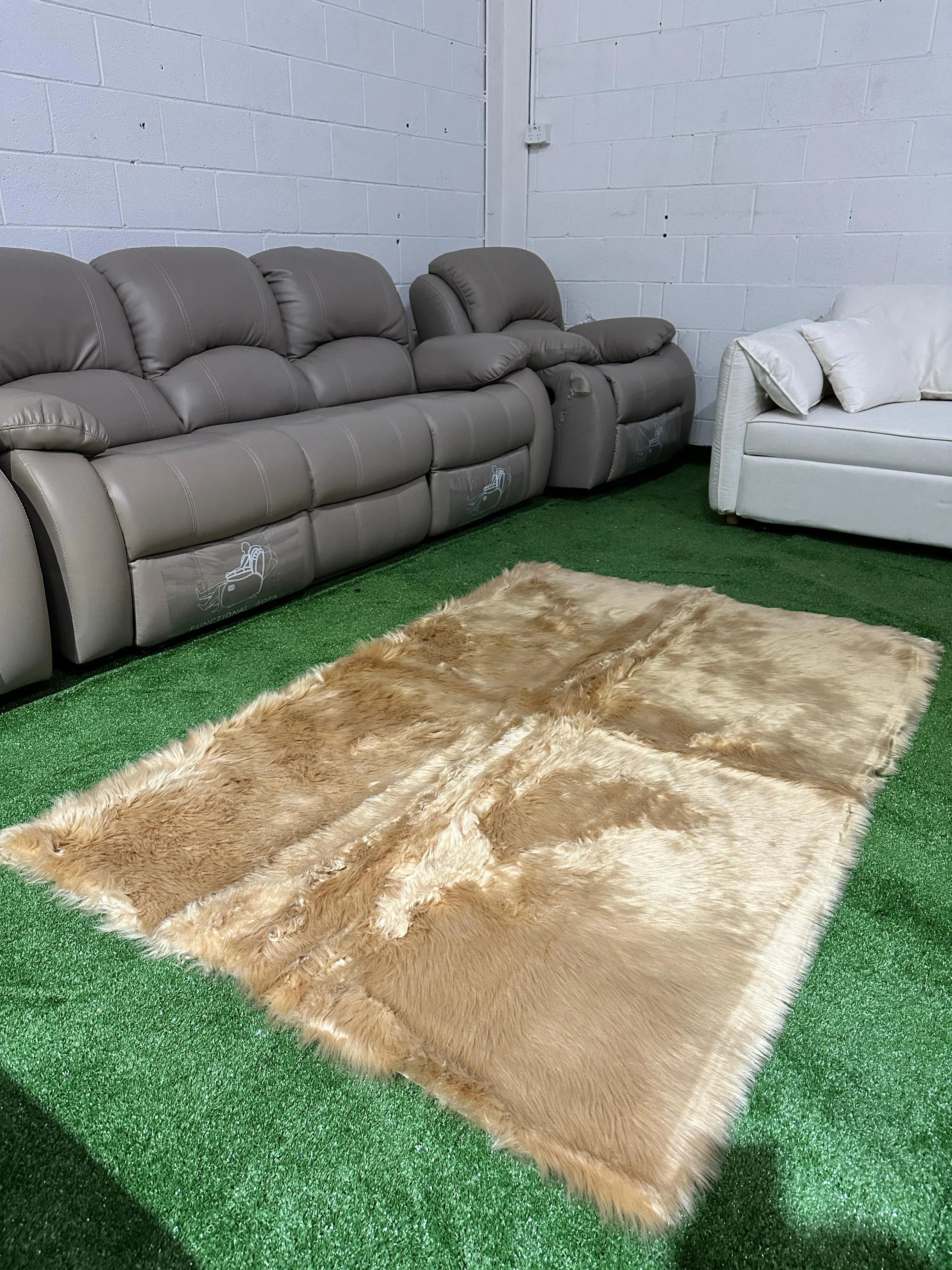 Brand New Light Brown Square Fur Carpet | ADELAIDE