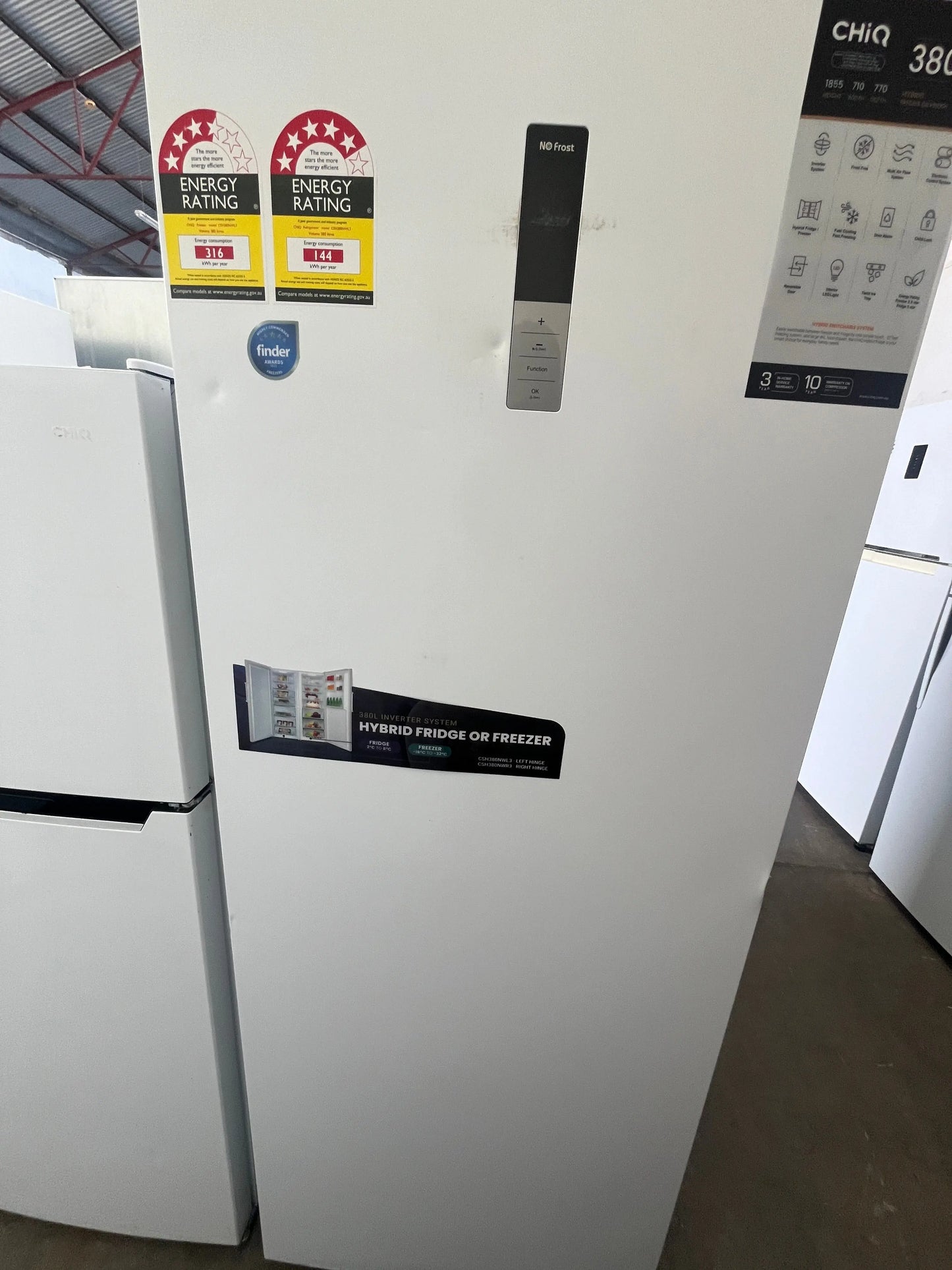 Brand new CHiQ CSH380NWR2 380L Frost Free Inverter System Hybrid Fridge + Freezer | ADELAIDE