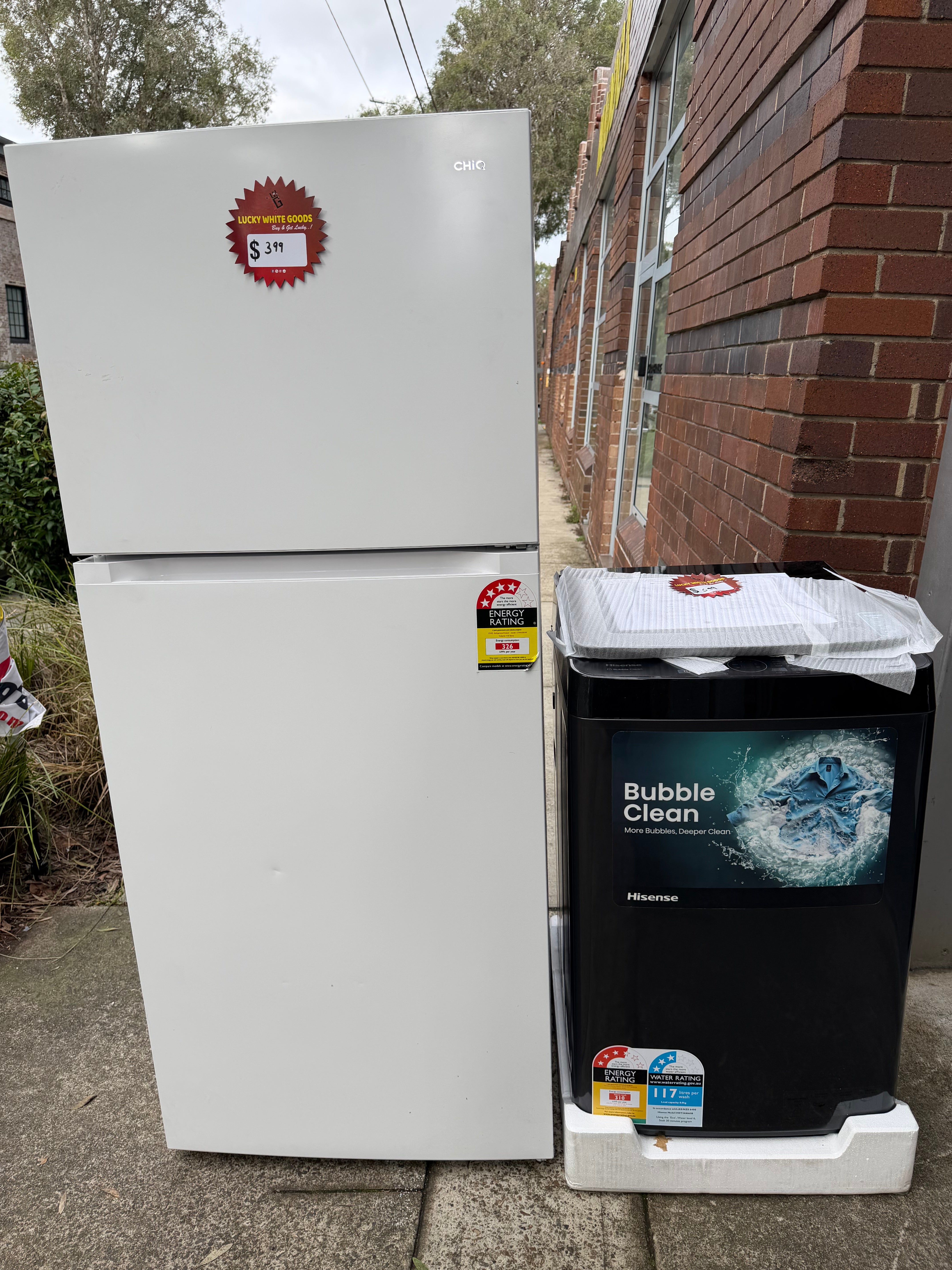 Refurbished chiq 410 liters fridge freezer and factory seconds Hisense 8 kg top loader washing machine | ALEXANDRIA
