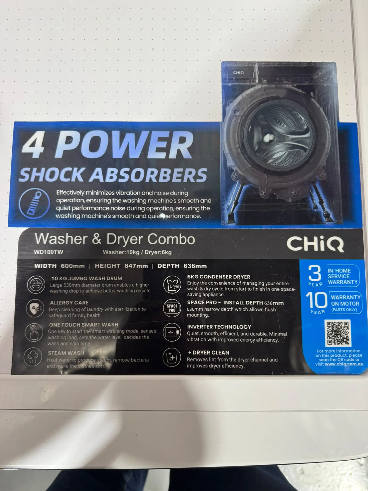 CHiQ 10kg/6kg Front Load Washer Dryer – Factory Second | SYDNEY