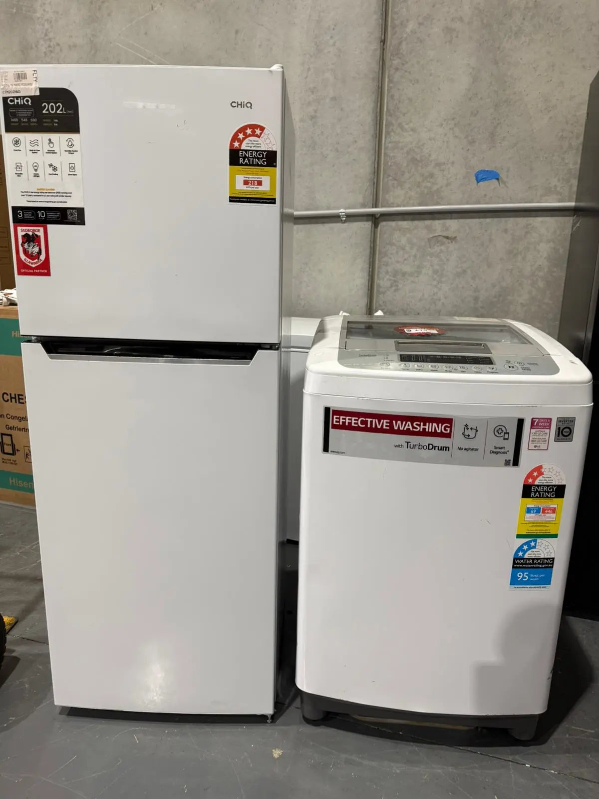 CHiQ 202L Fridge Freezer + LG 6.5kg Top Load Washing Machine Combo – Refurbished Package