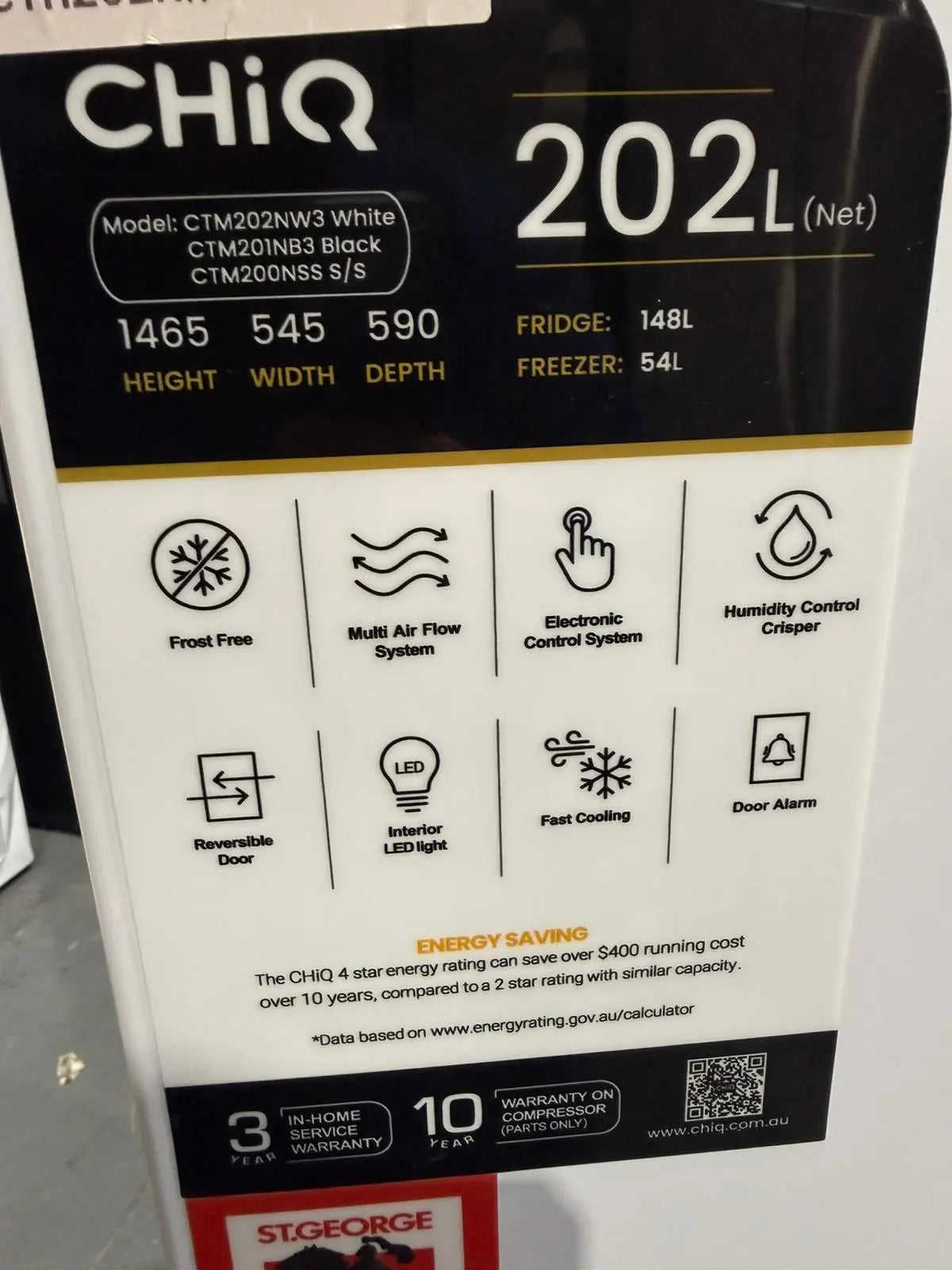 CHiQ 202L Top Mount Fridge Freezer CTM202NW3 (White) – Refurbished