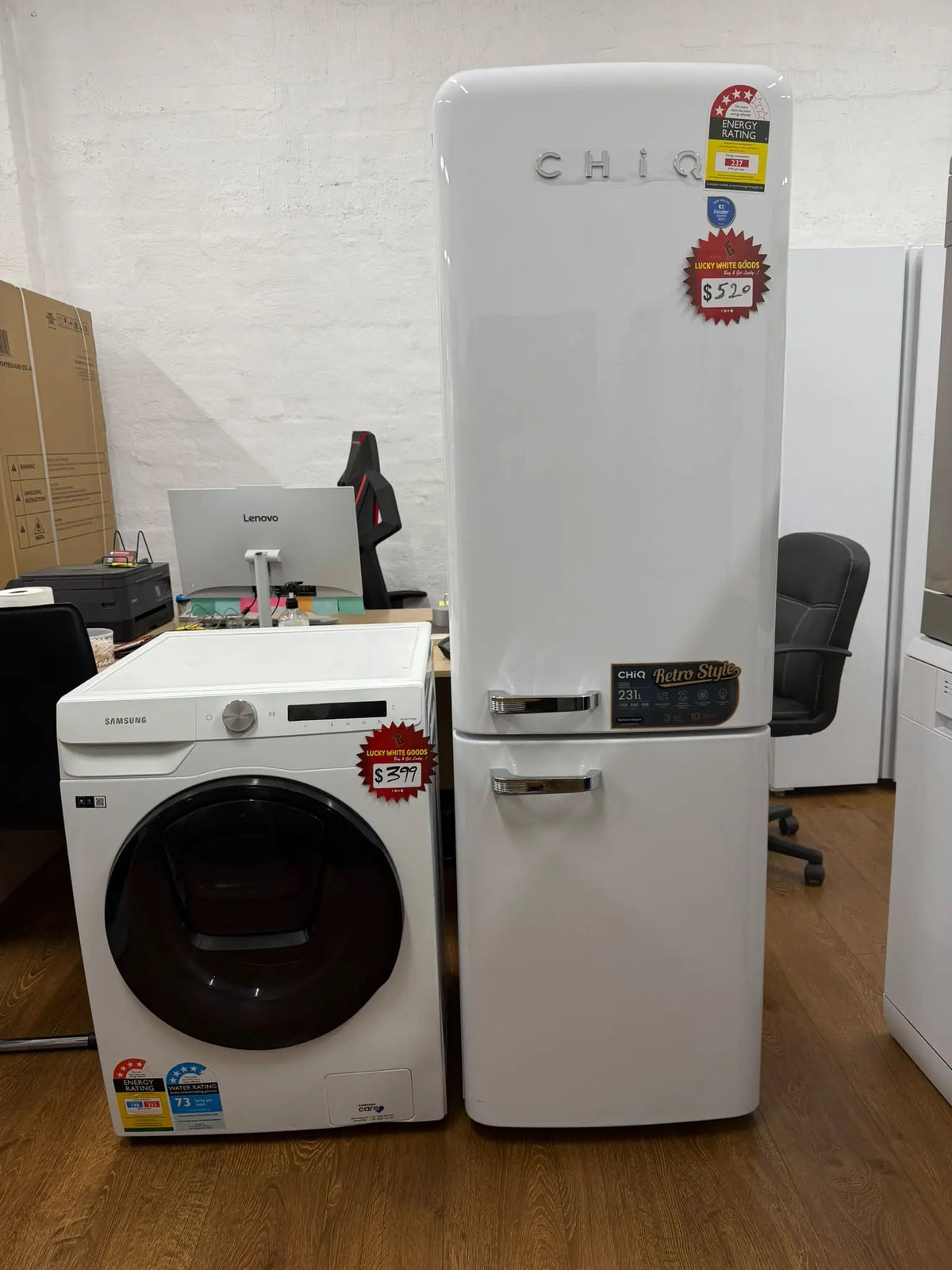 CHiQ 231L Retro Fridge + Samsung 8.5kg AddWash Front Load Washer Combo | RESERVOIR