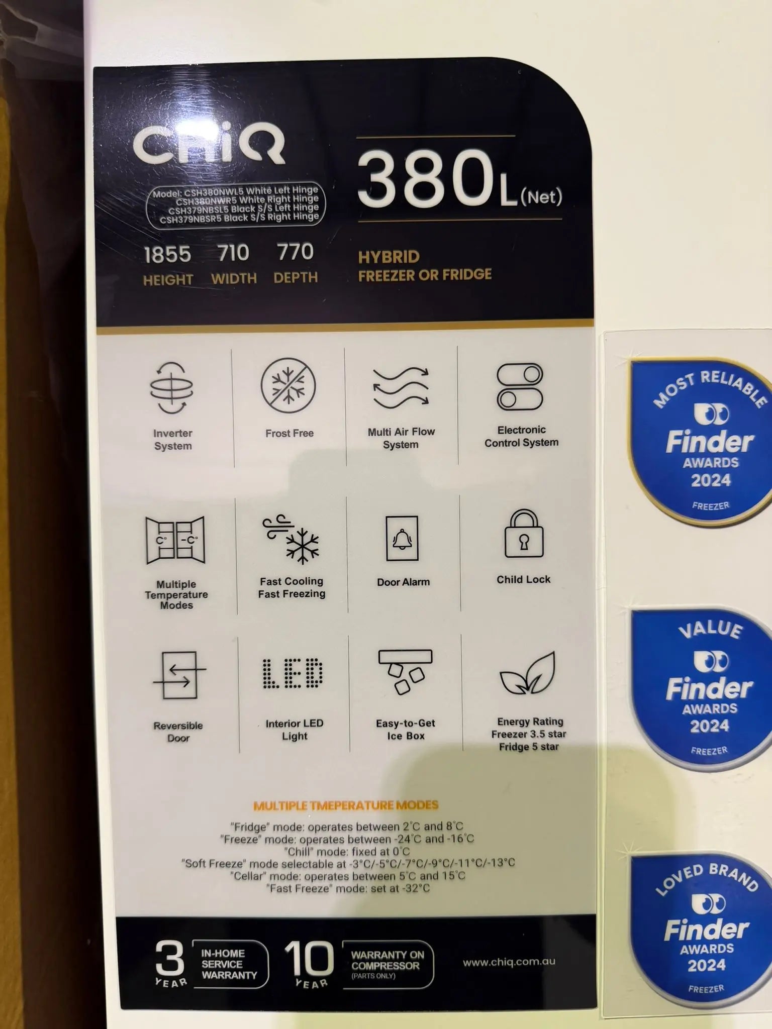 CHiQ 380L Hybrid Fridge Freezer – Brand New Open Box