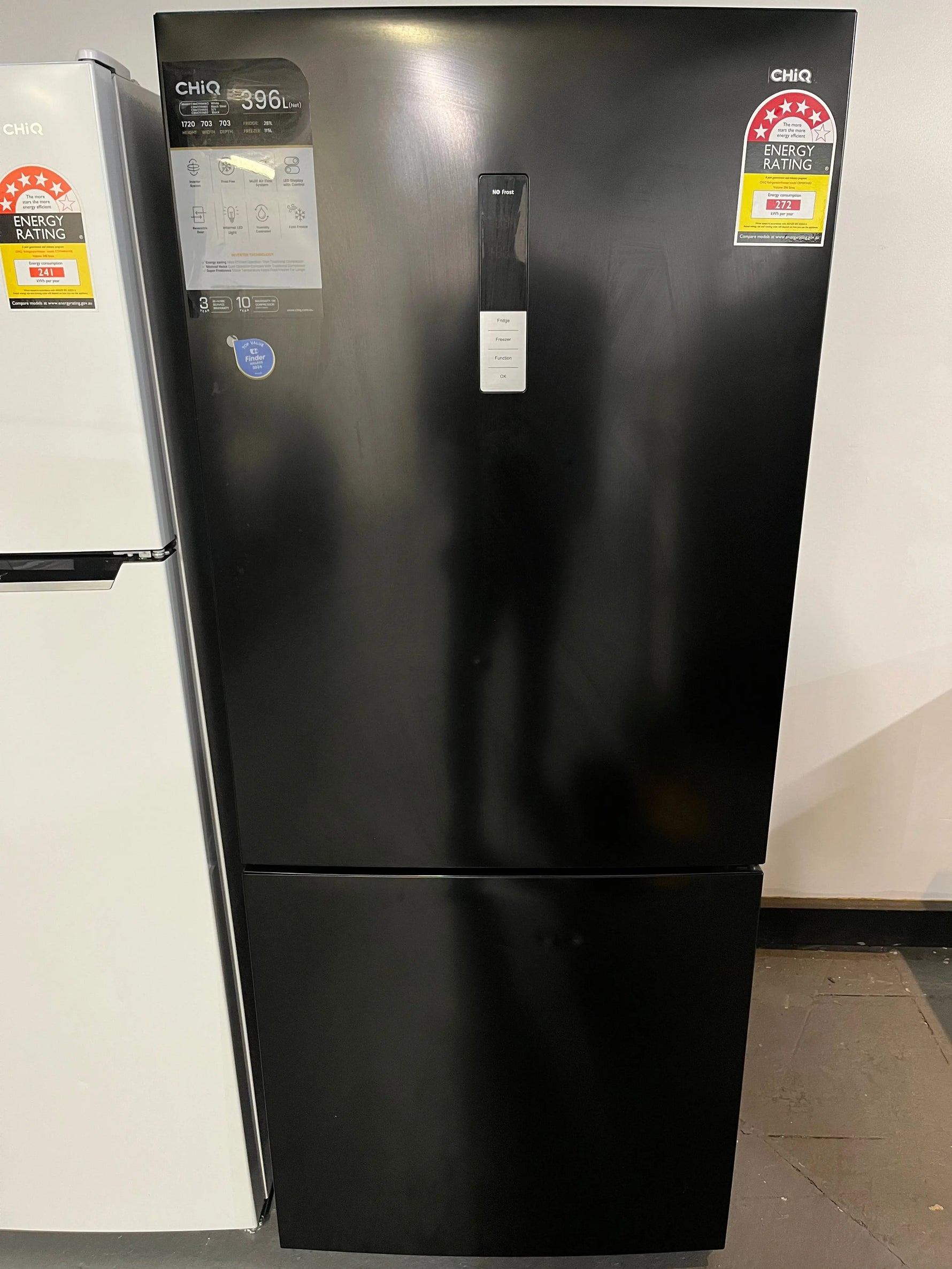 CHiQ 396L Bottom Mount Fridge CBM393NB3 – Black, Inverter System, Frost Free, 5 Star Energy | ALEXANDRIA