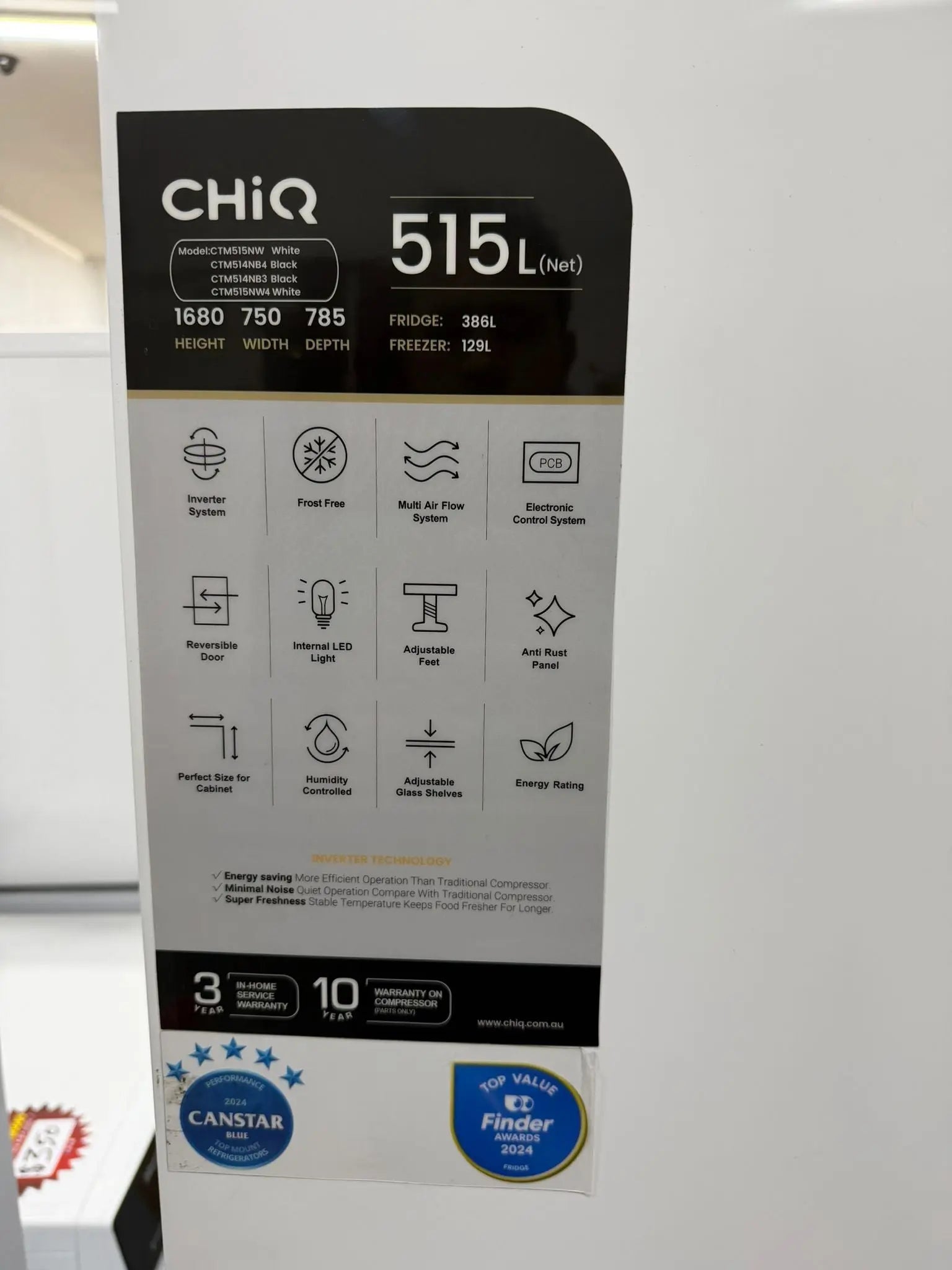 CHiQ 515L Top Mount Refrigerator – Factory Seconds | Large Capacity Fridge Freezer | RESERVOIR