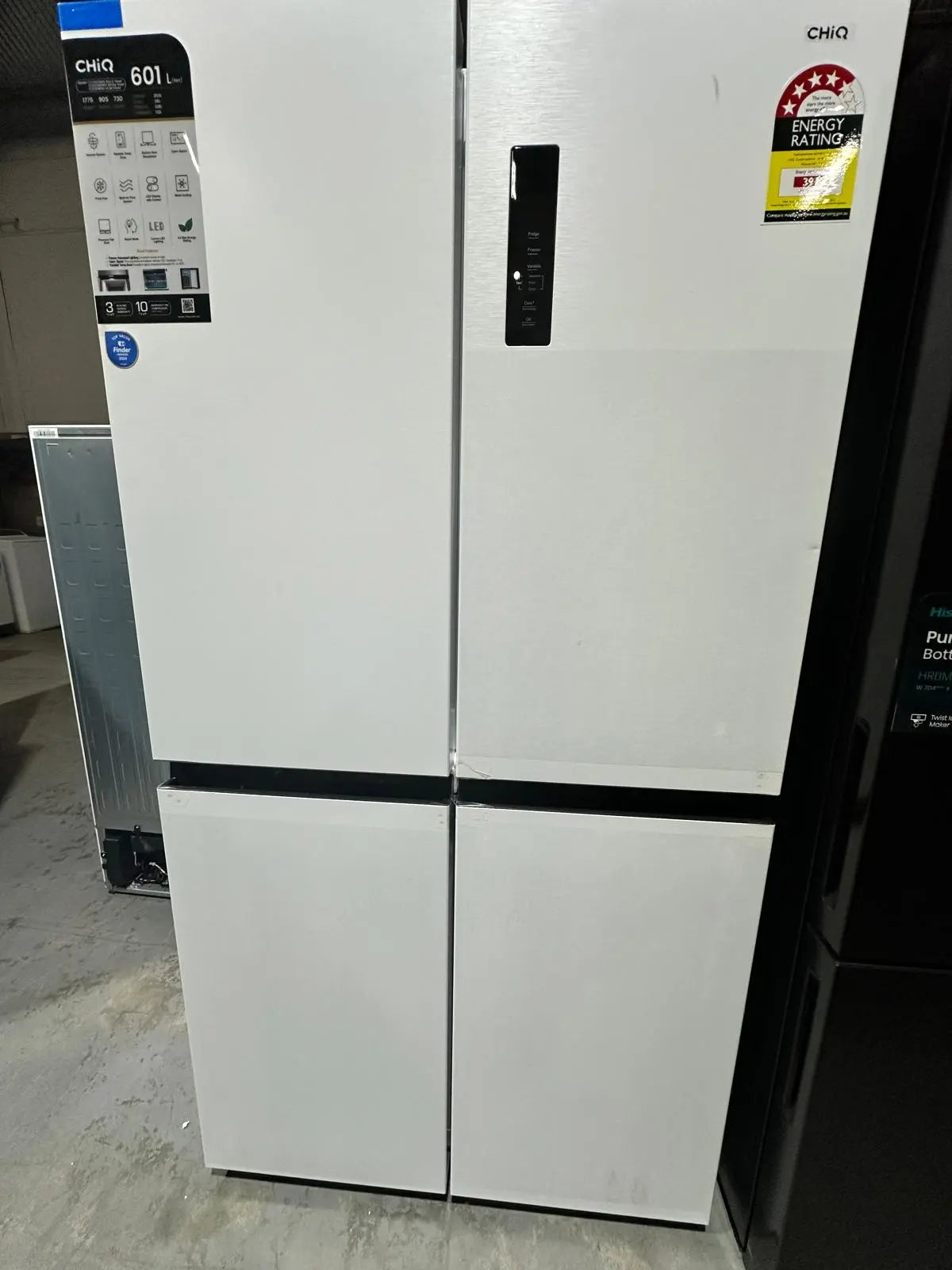 CHiQ 601L Quad Door Fridge Freezer CCD601NBS – Factory Seconds (Inverter, Frost Free, Variable Temp Zone) | ADELAIDE