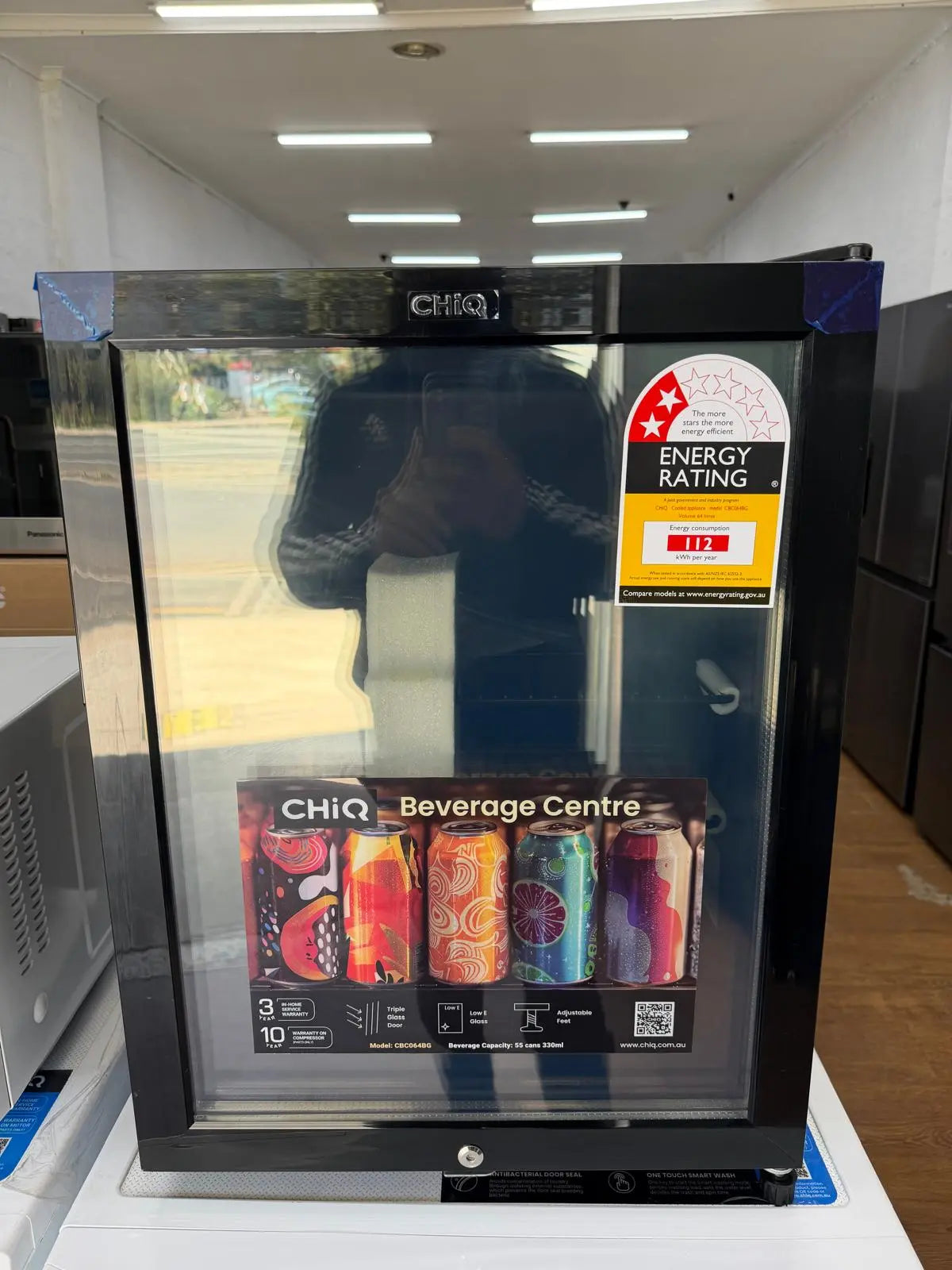 CHiQ CBC064BG 64L Glass Door Beverage Fridge – Black Frame (Factory Seconds, Triple Glass Door) | RESERVOIR