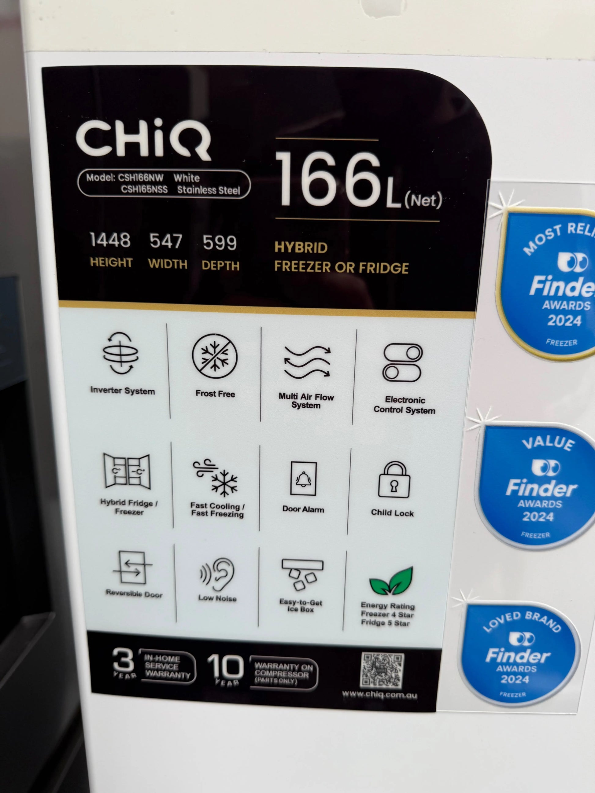 CHiQ CSH166NW – Brand New 166 L Hybrid Upright Freezer/Fridge | MELBOURNE
